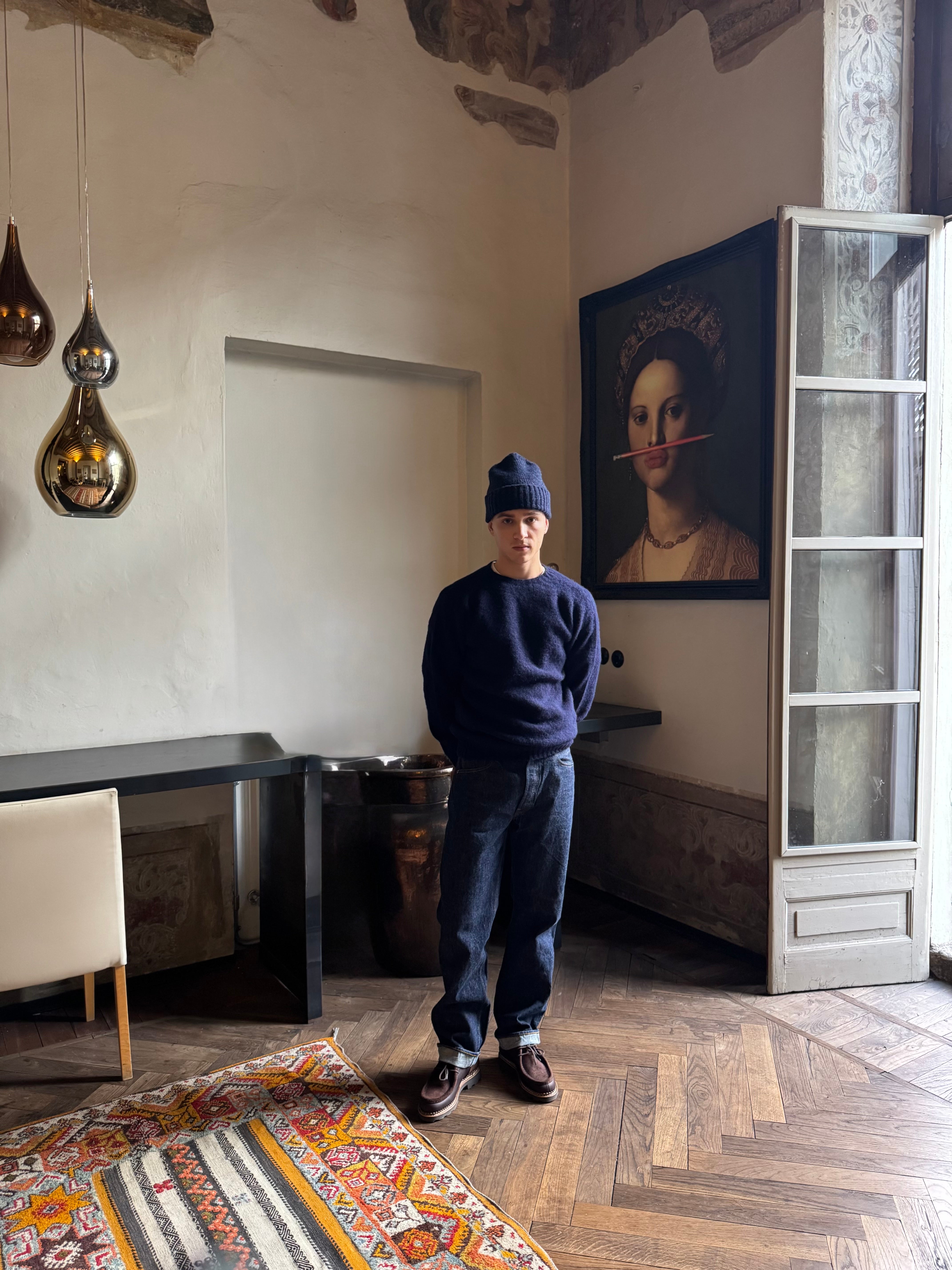 FRESH Sean Shaggy Shetland Wool Jumper In Navy