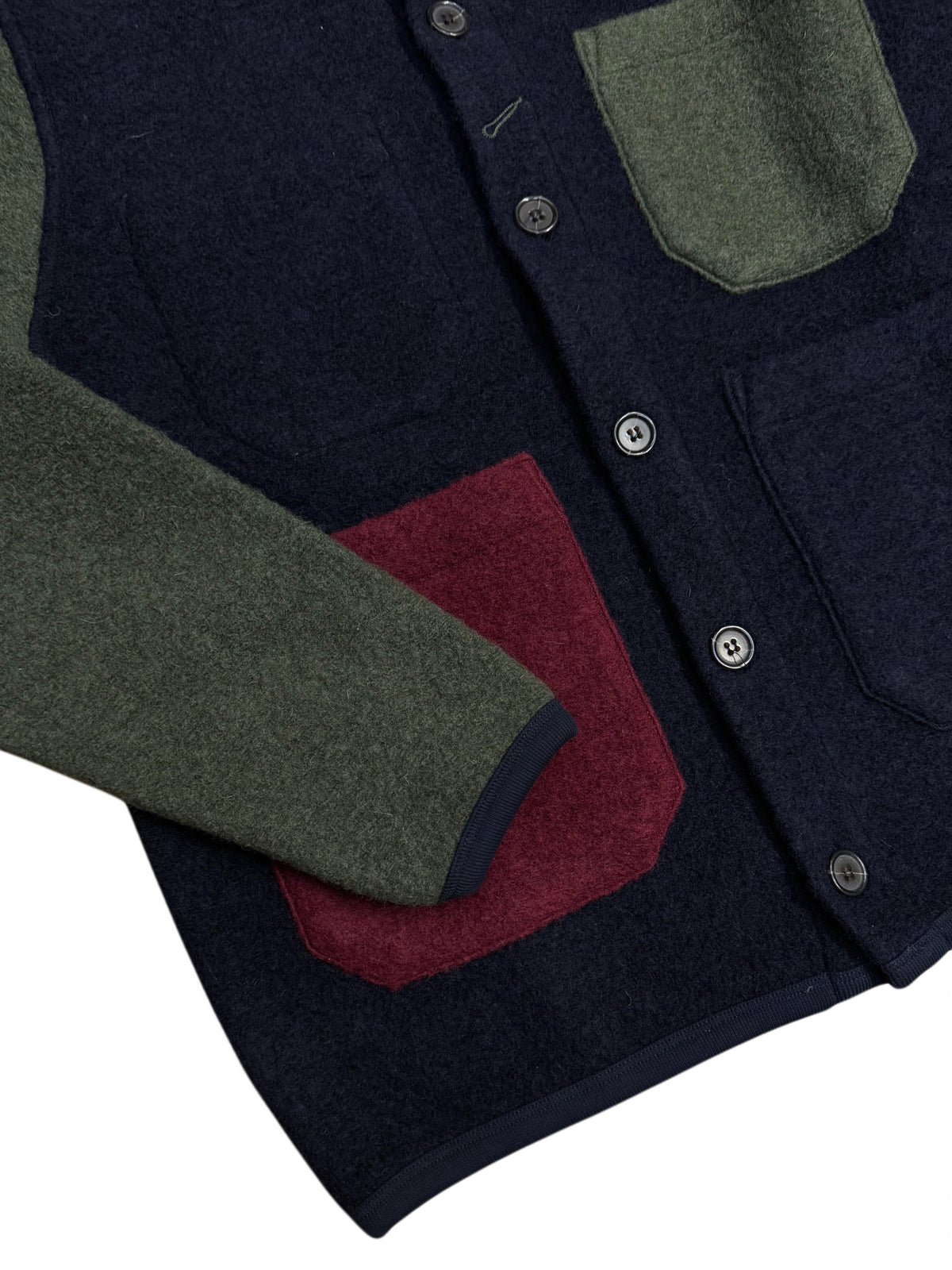 UNIVERSAL WORKS x Fresh Cardigan Wool Fleece Navy Bordeaux