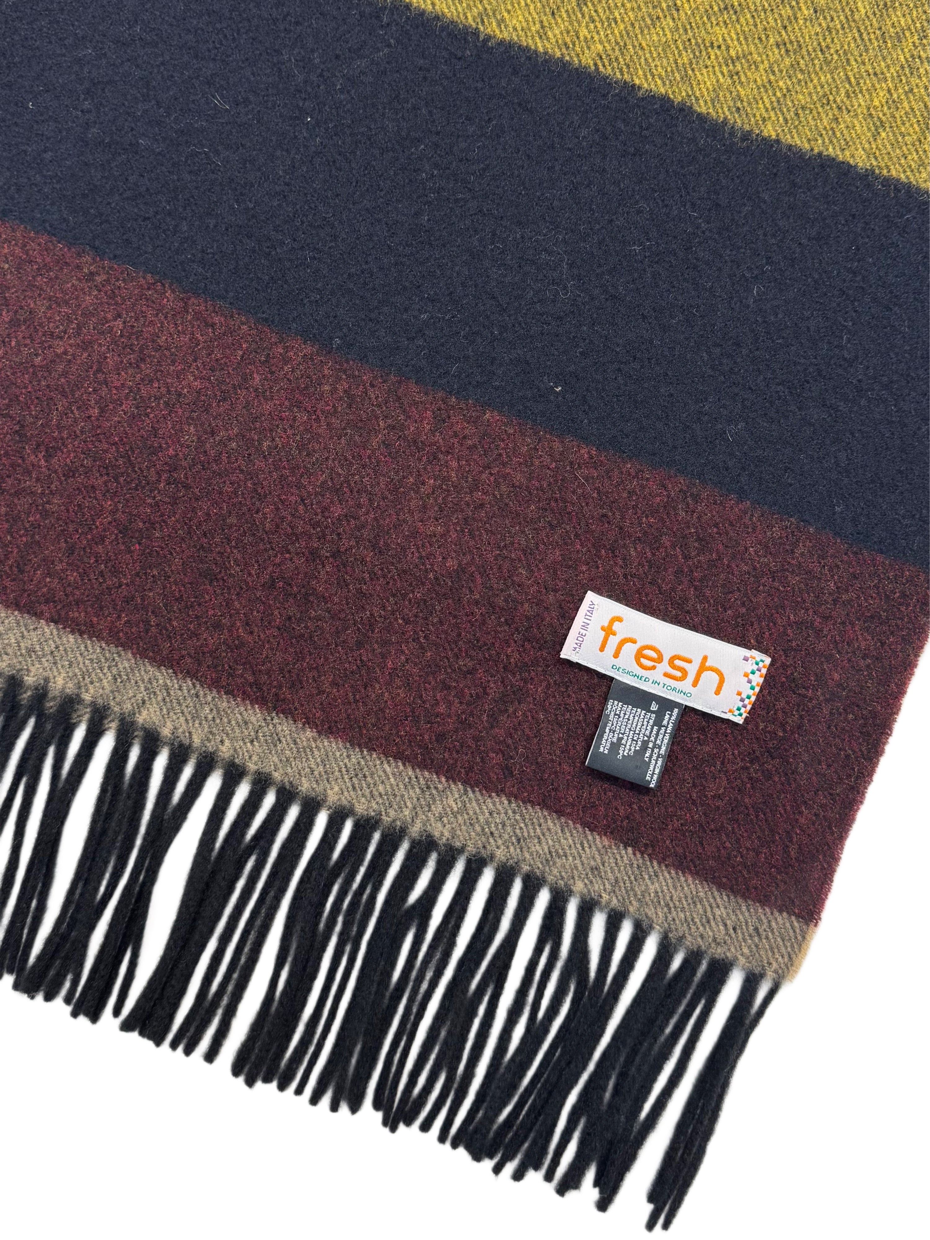 FRESH Yellow Navy Bordeaux Striped Wool Scarf