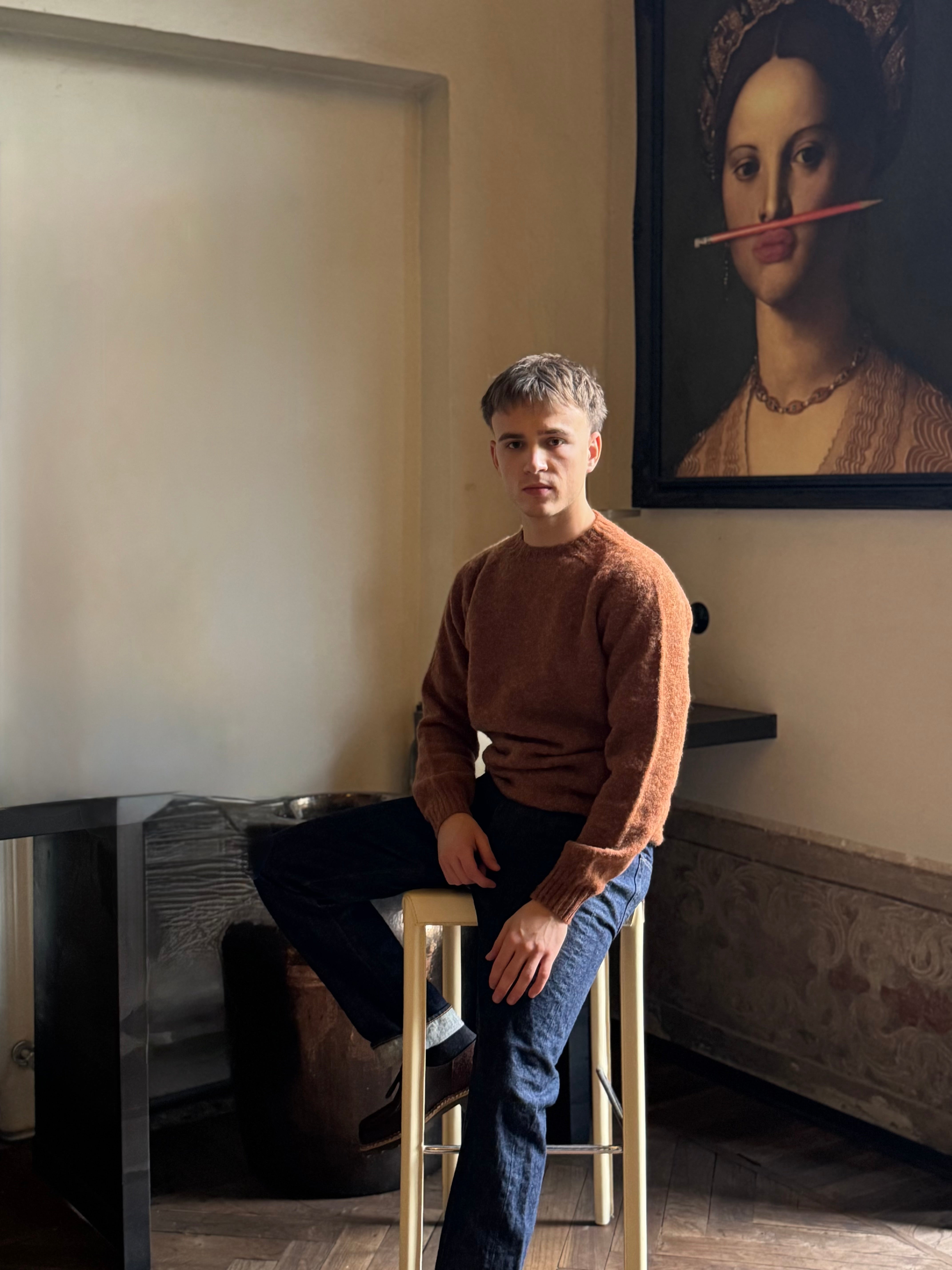 FRESH Sean Shaggy Shetland Wool Jumper In Sienna