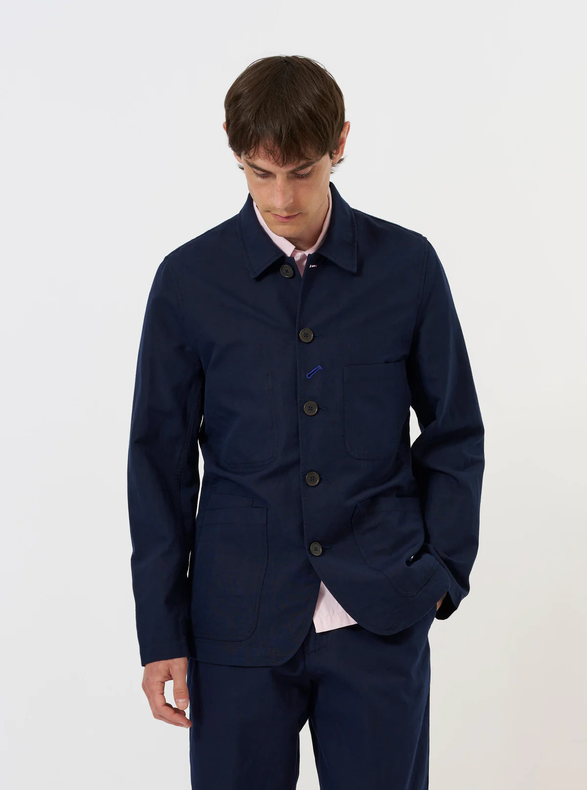 UNIVERSAL WORKS Navy Linen Slub Weave Bakers Jacket