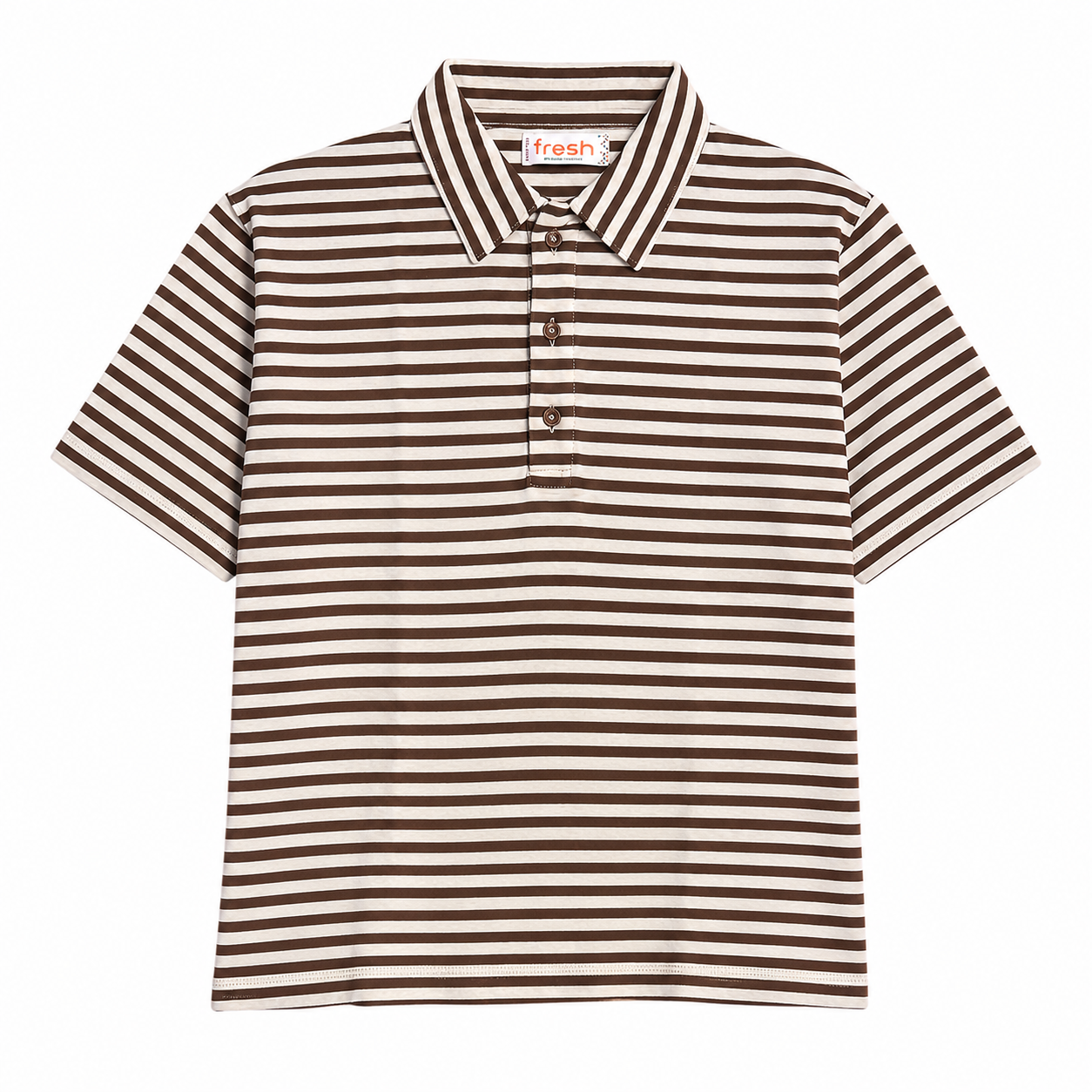 FRESH Marina Short Sleeve Striped Polo in White Brown