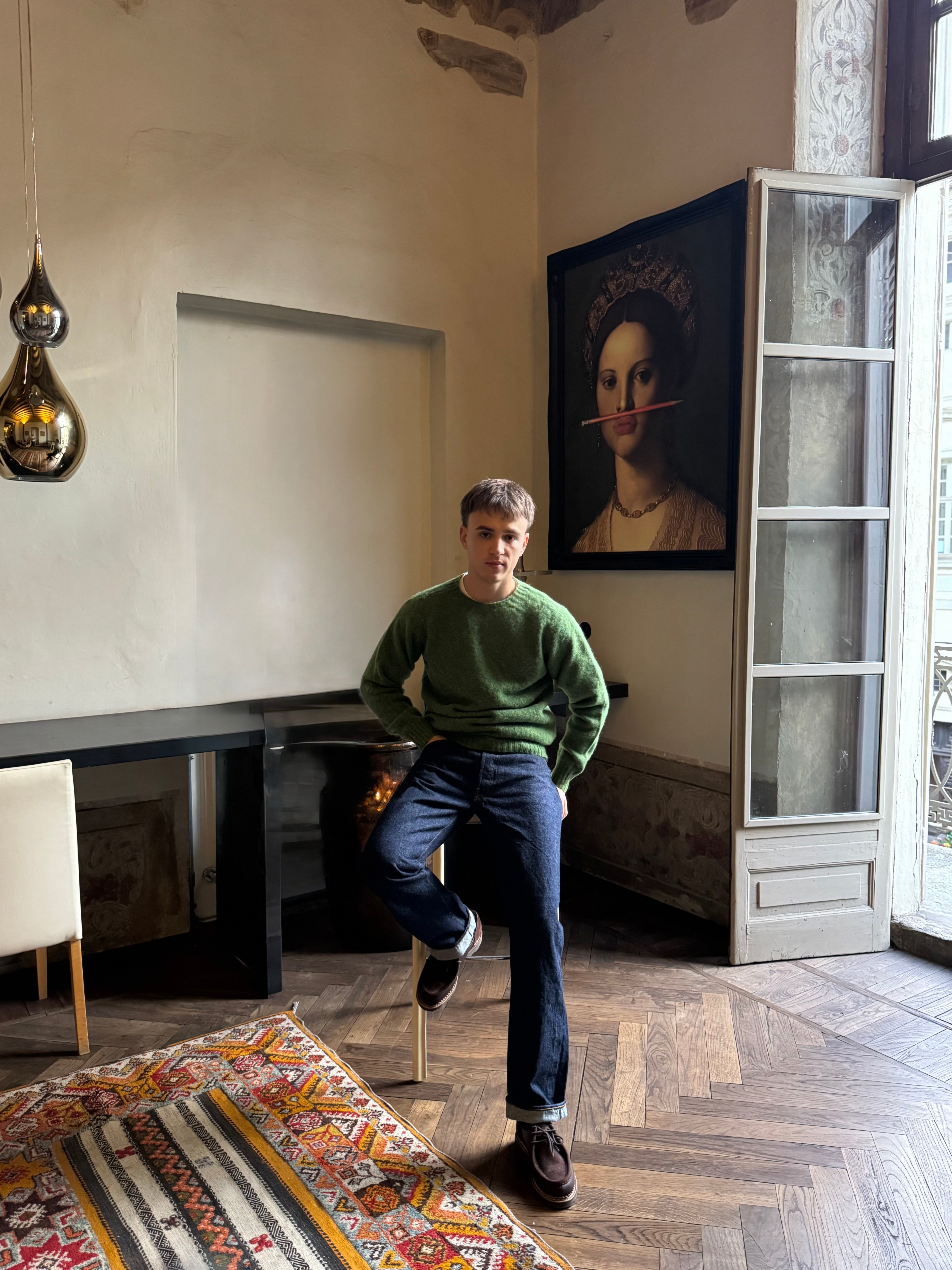 FRESH Sean Shaggy Shetland Wool Jumper In Baize