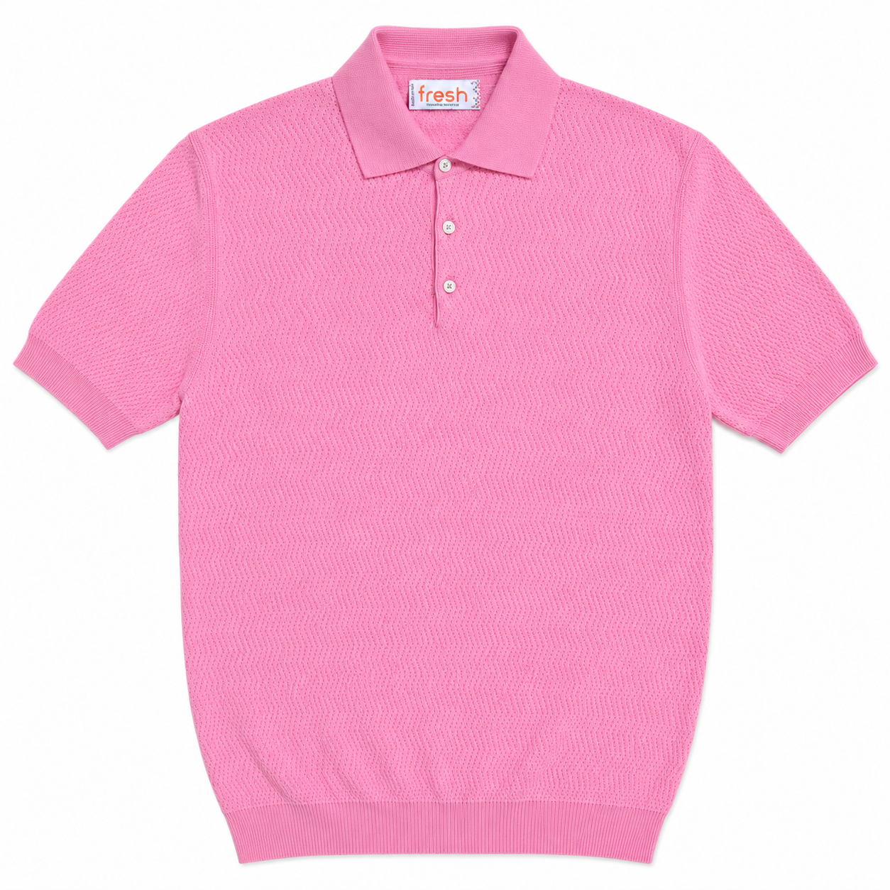 FRESH Hopkins Extra Fine Crepe Cotton Knitted Polo in Pink