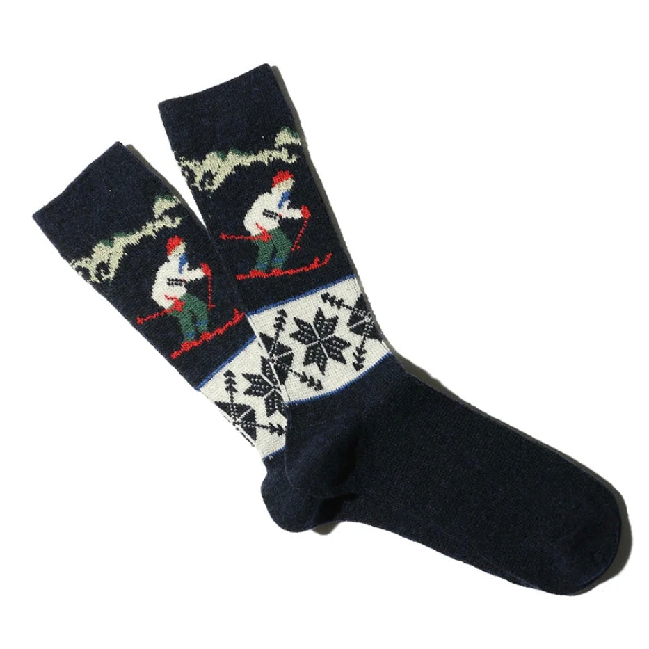ANONYMOUS ISM Ski Jacquard Crew Wool Socks Navy