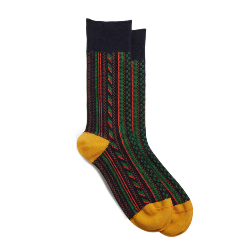 ROTOTO Multi Vertical Jacquard Socks Navy/Yellow