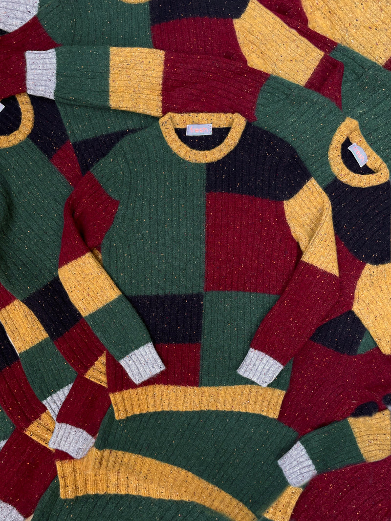 FRESH Issey Multi Colorblock Crew Neck Wool Sweater