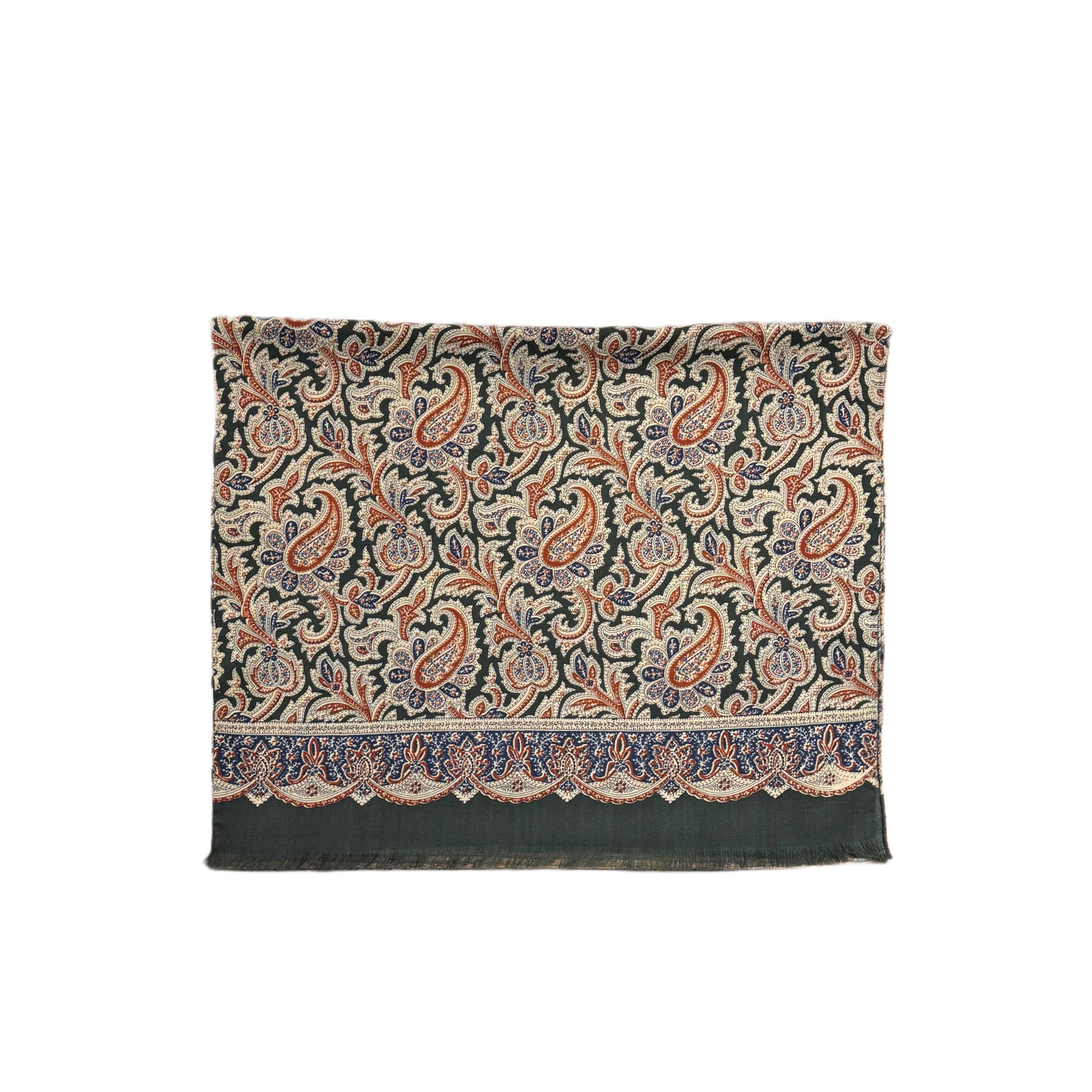FRESH Fine Wool Scarf in Green Paisley