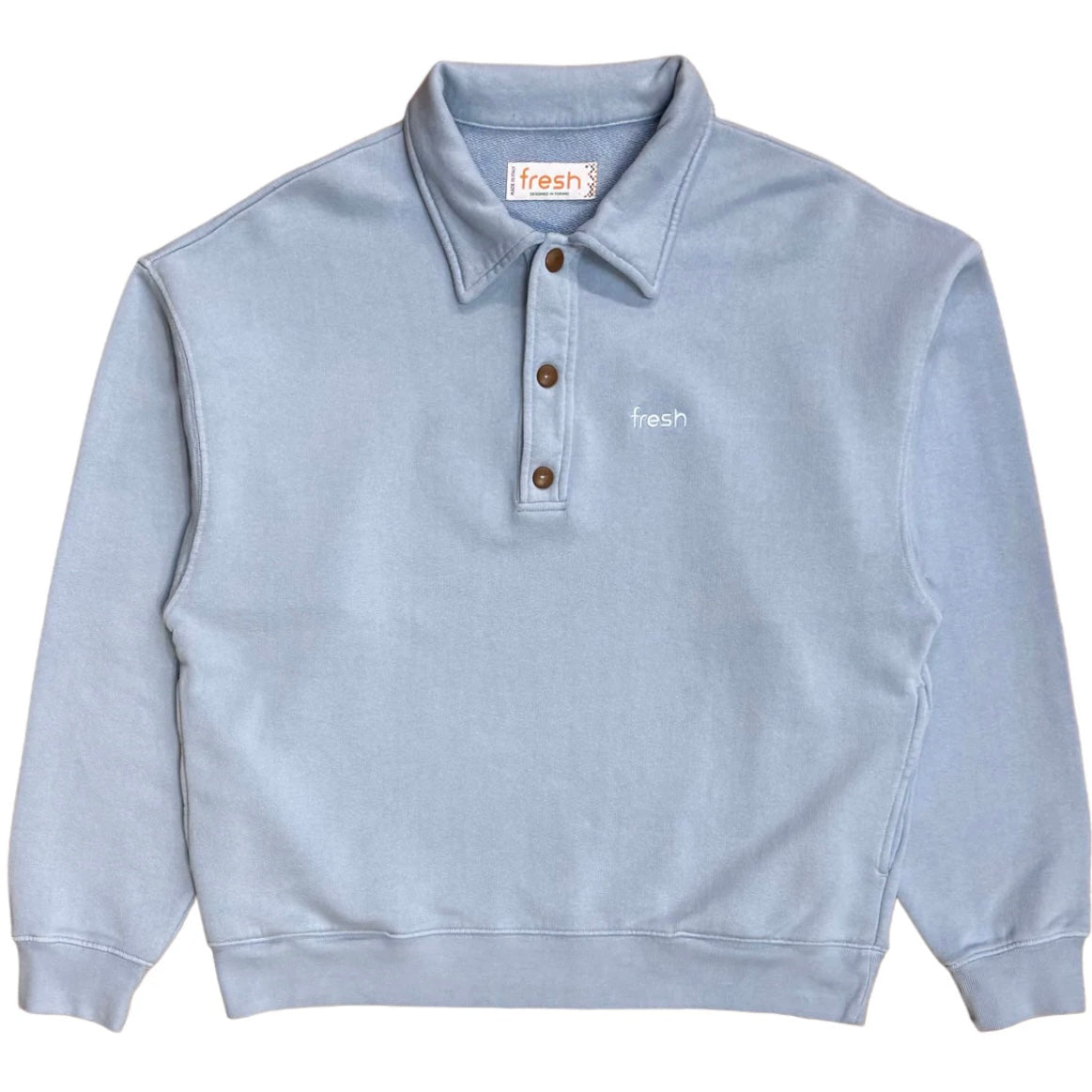 FRESH Mike Cotton Polo Sweatshirt in Sugar Blue