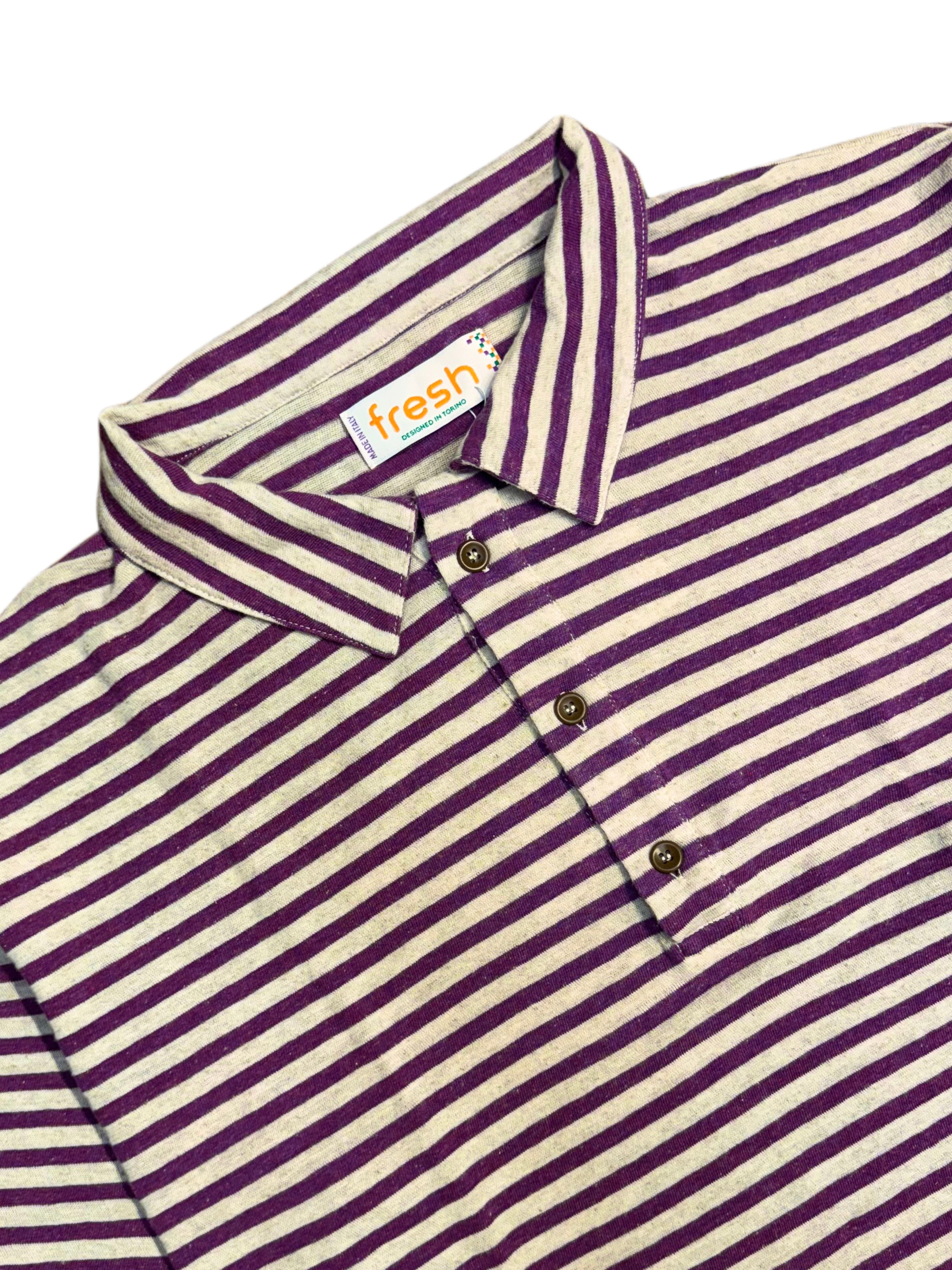 FRESH Marina Short Sleeve Striped Polo in White Lilac