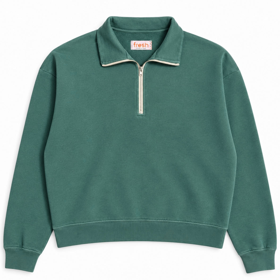 FRESH Barry Cotton Quarter-Zip Sweatshirt in Green