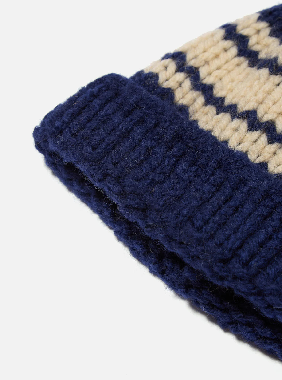UNIVERSAL WORKS Navy Chunky Knit Stripe Lenny Hat