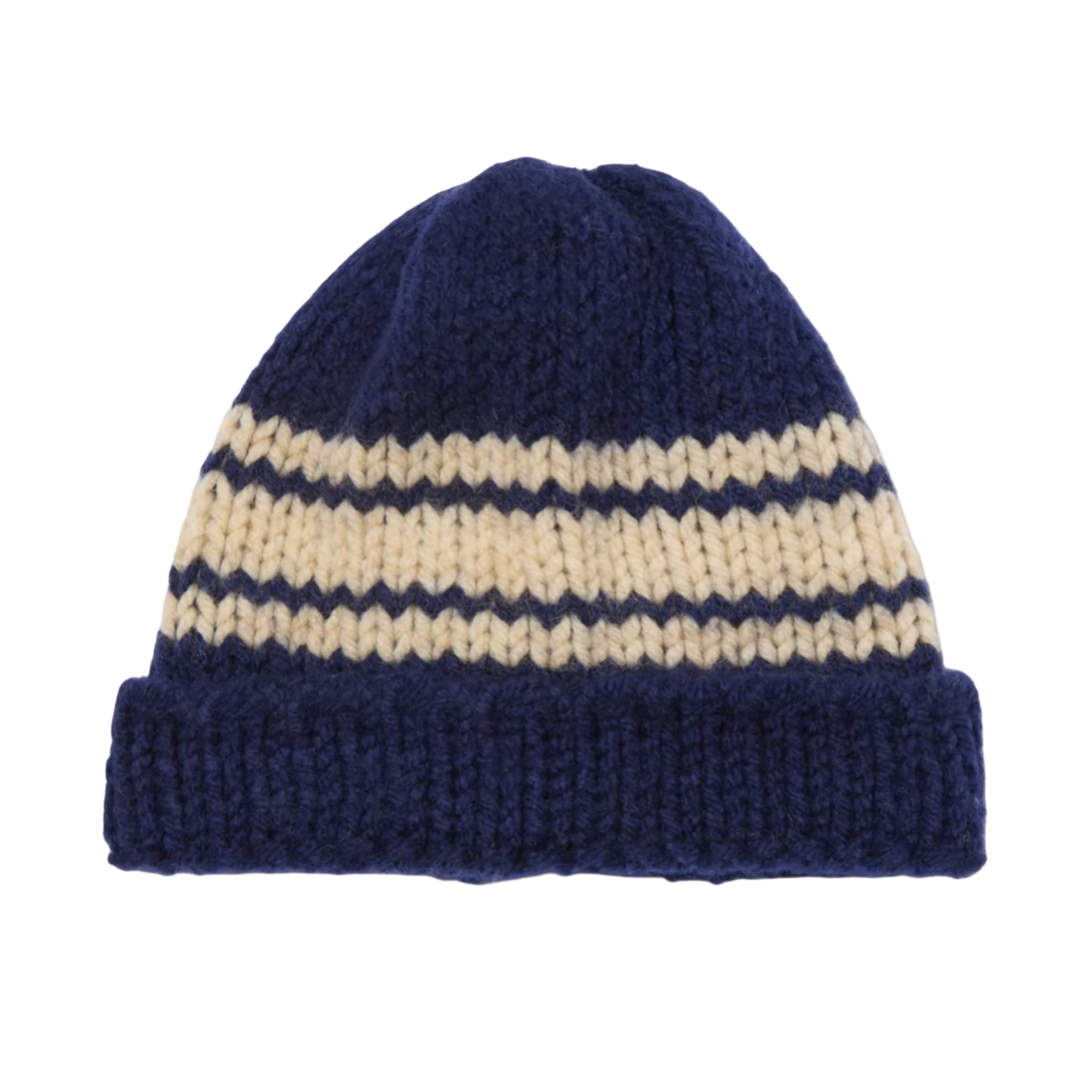 UNIVERSAL WORKS Navy Chunky Knit Stripe Lenny Hat