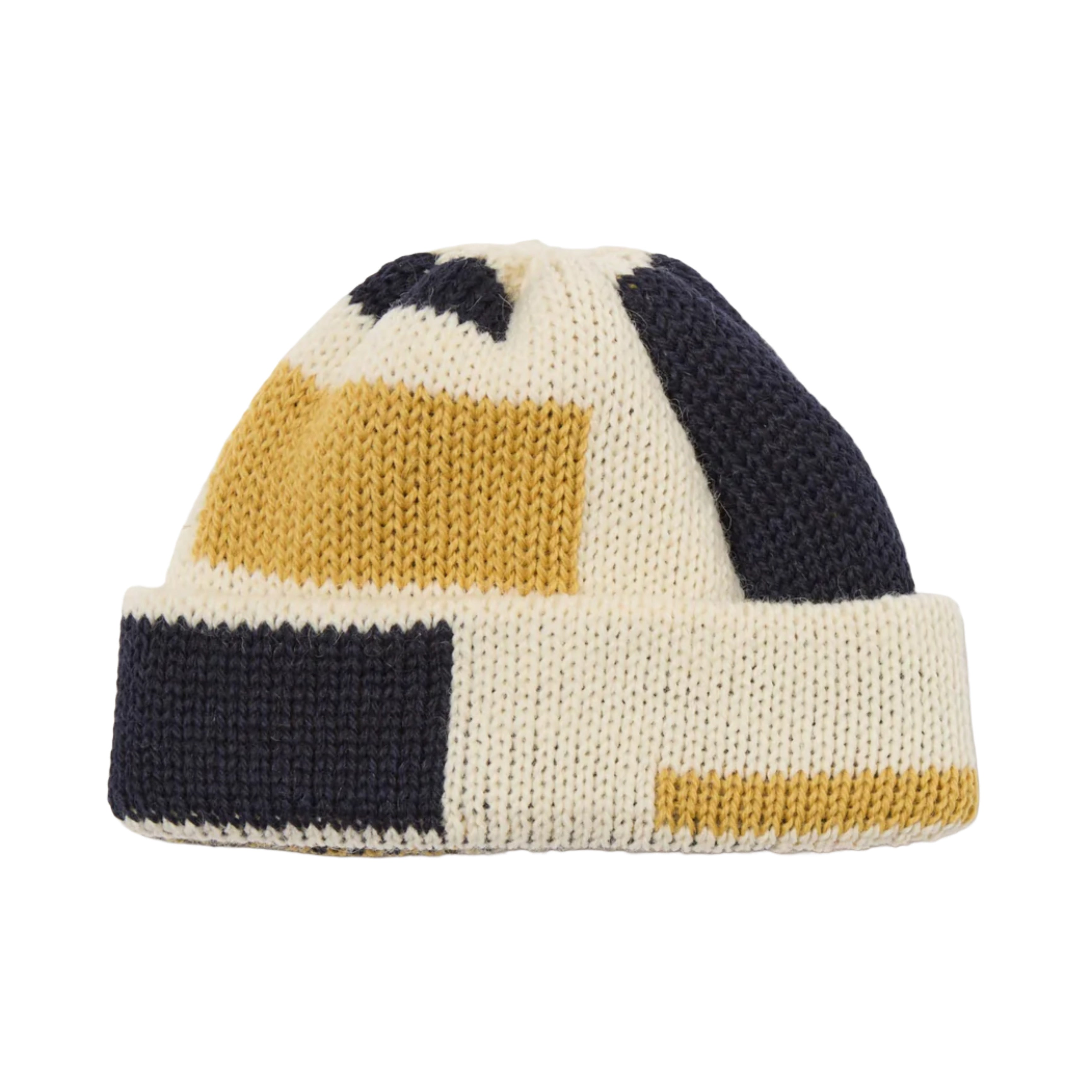 UNIVERSAL WORKS Ecru/Navy/Yellow British Wool Short Watch Cap