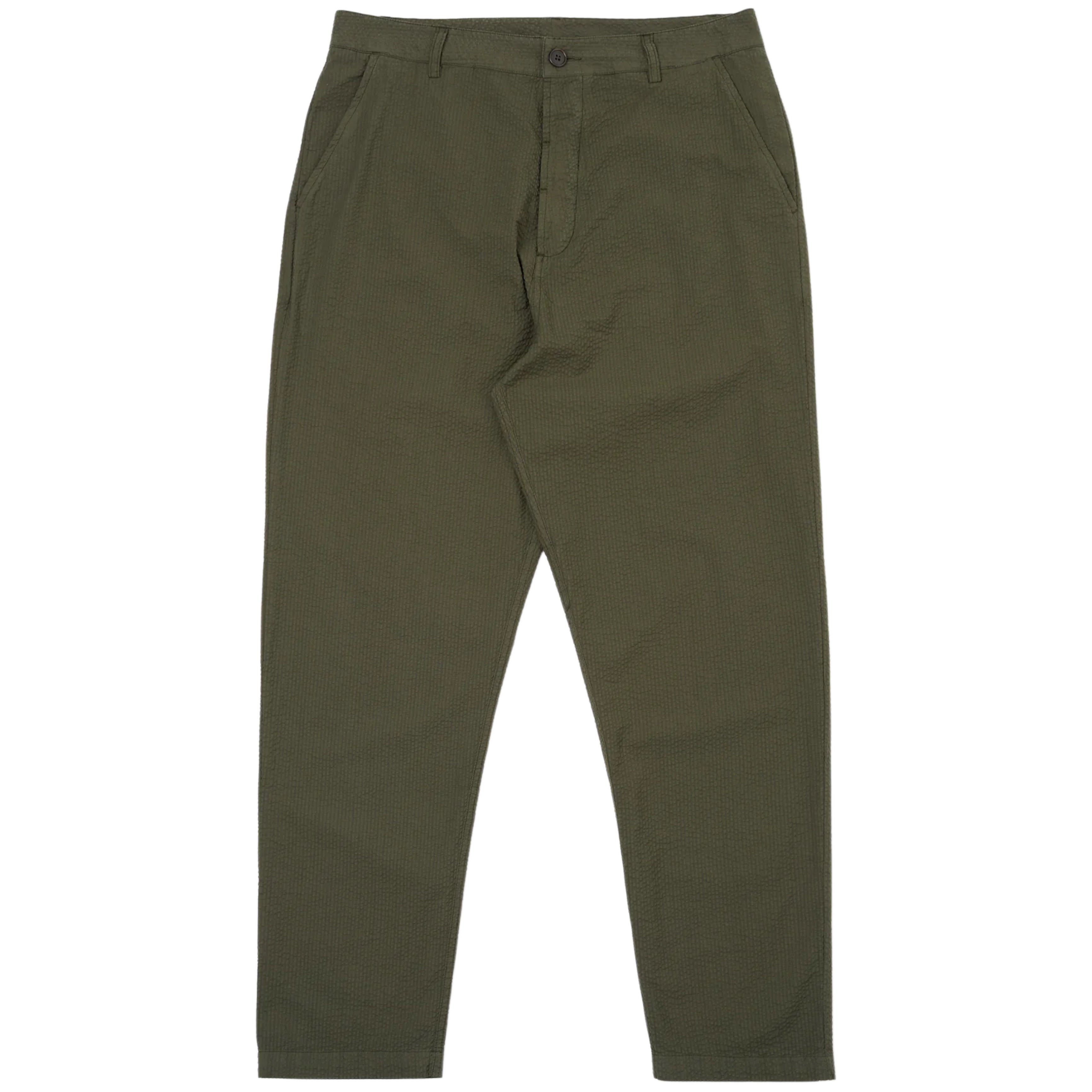 UNIVERSAL WORKS Chino Militare Seersucker Merida Oliva