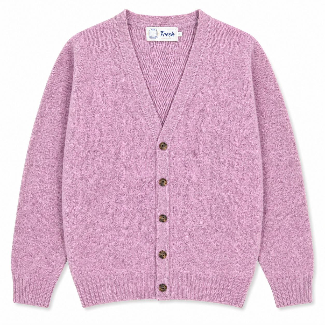 FRESH Dave Shaggy Shetland Wool Cardigan In Pink