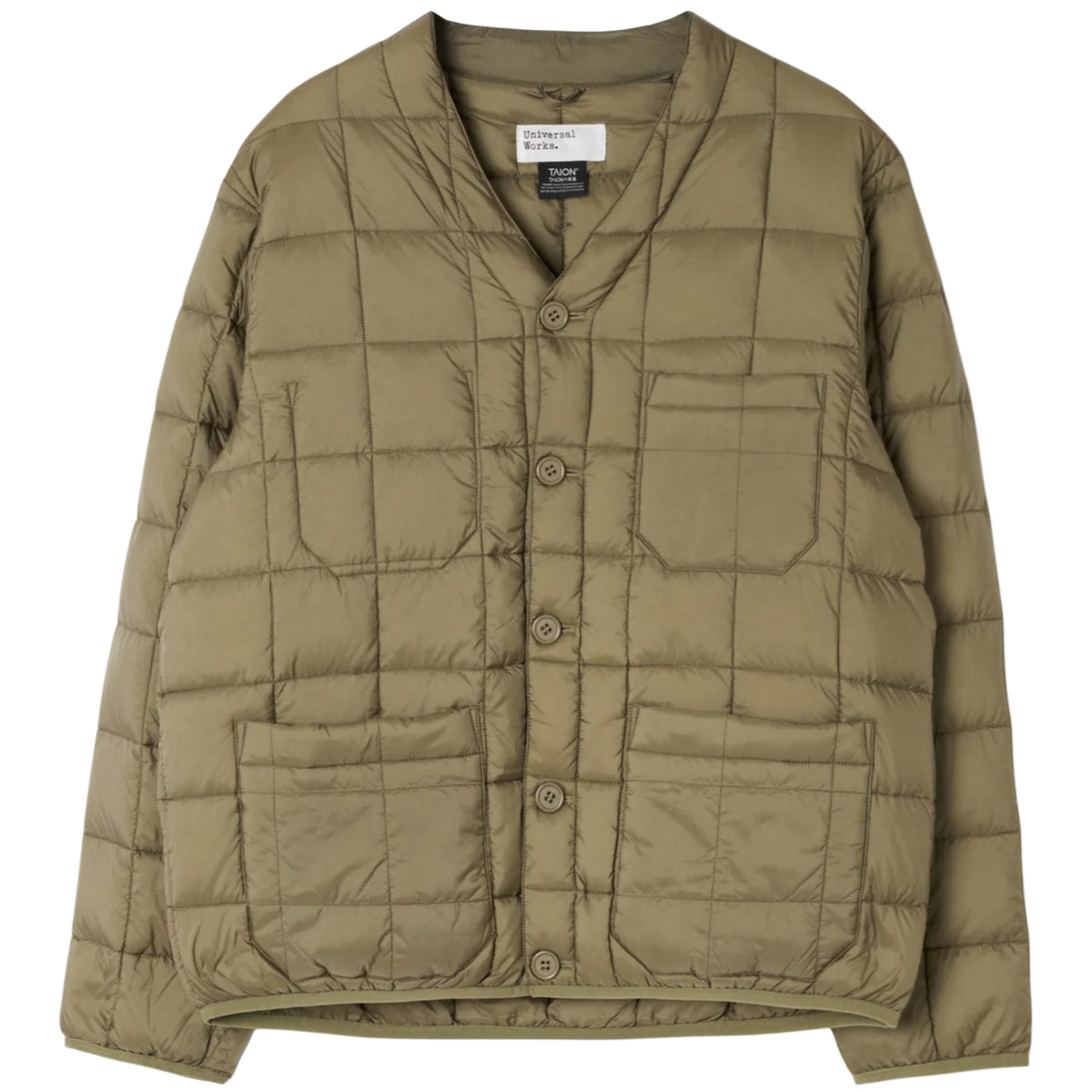 TAION x UNIVERSAL WORKS Green Nylon Soft Shell Down Cardigan