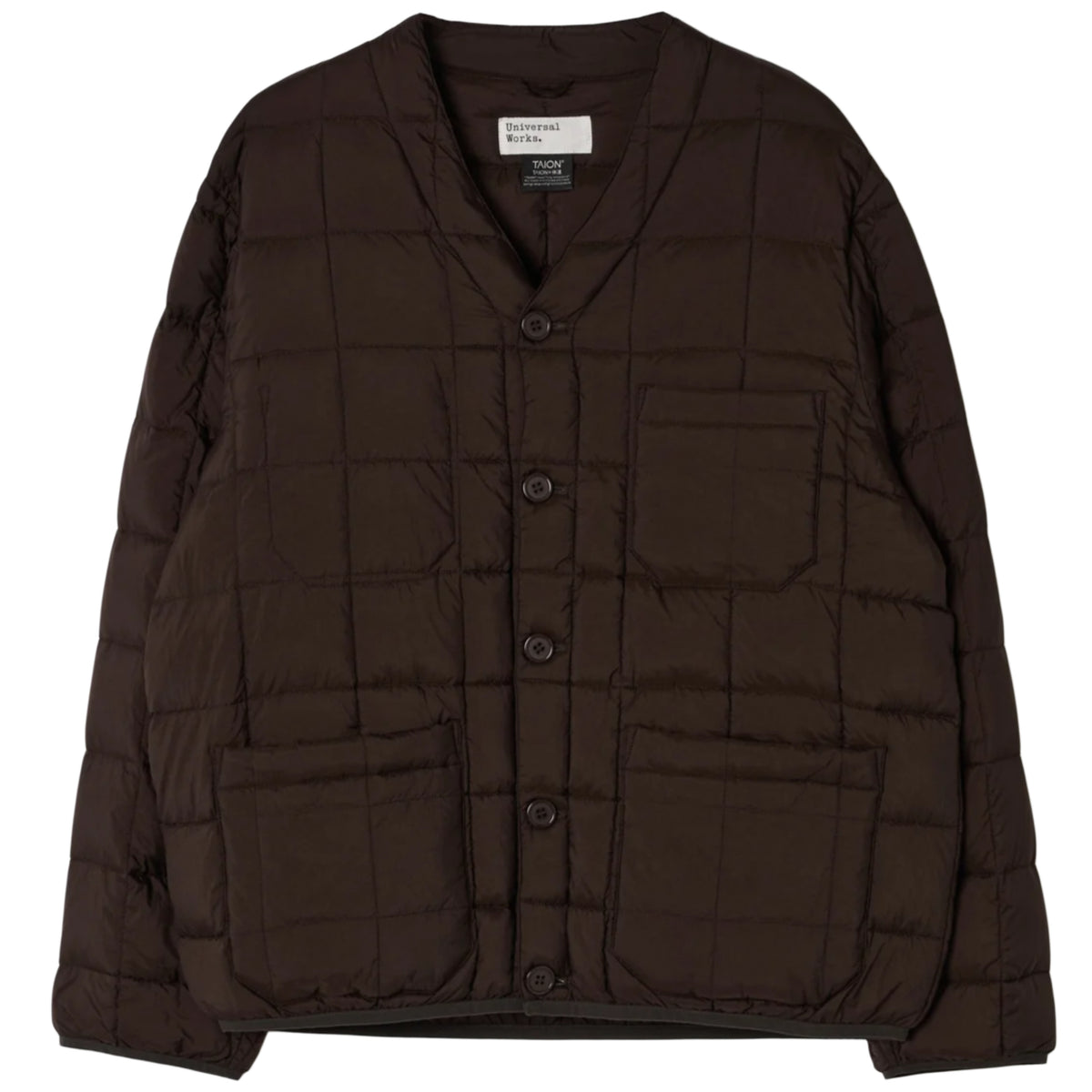TAION x UNIVERSAL WORKS Brown Nylon Soft Shell Down Cardigan