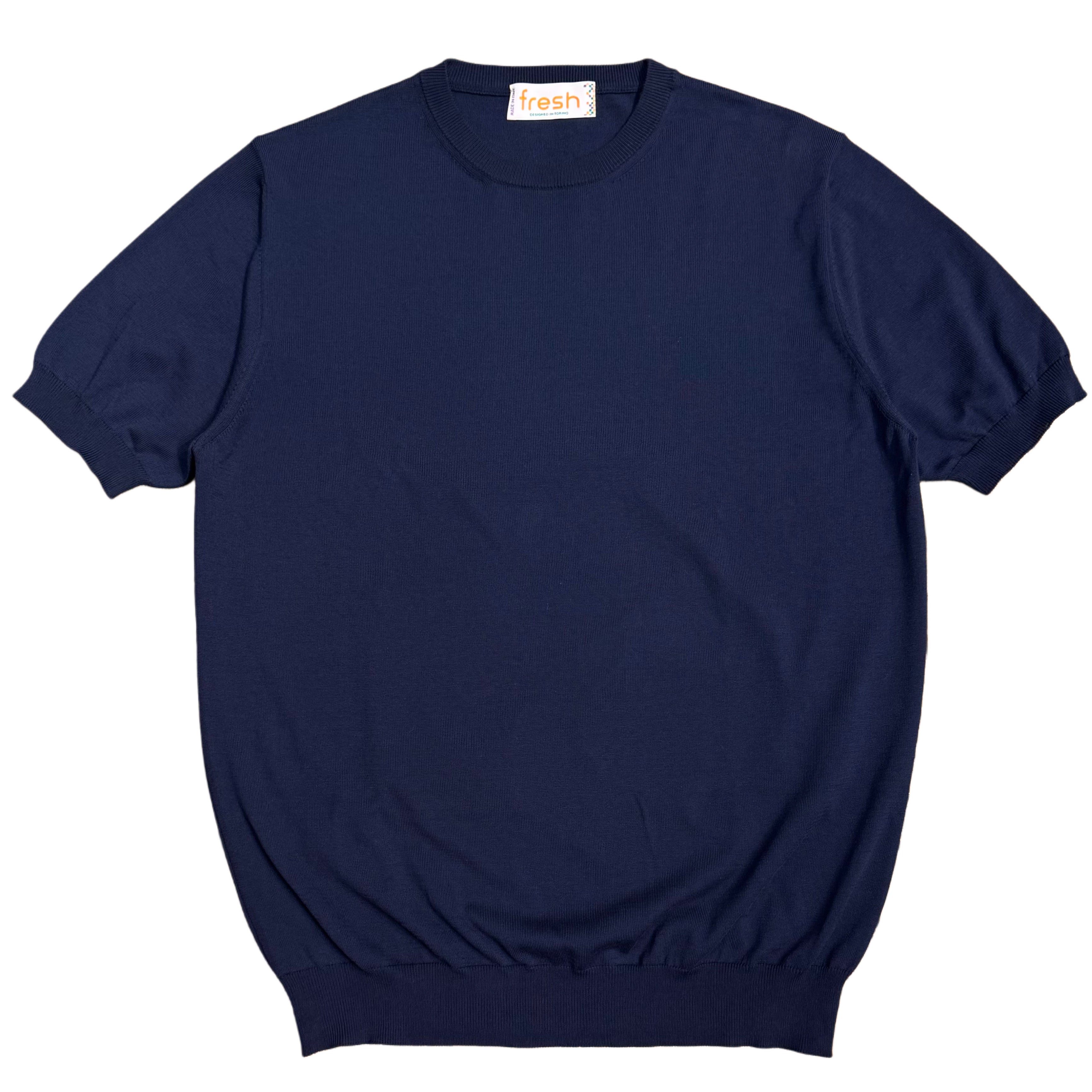 FRESH Biagio Extra Fine Cotton Knitted T-Shirt in Navy