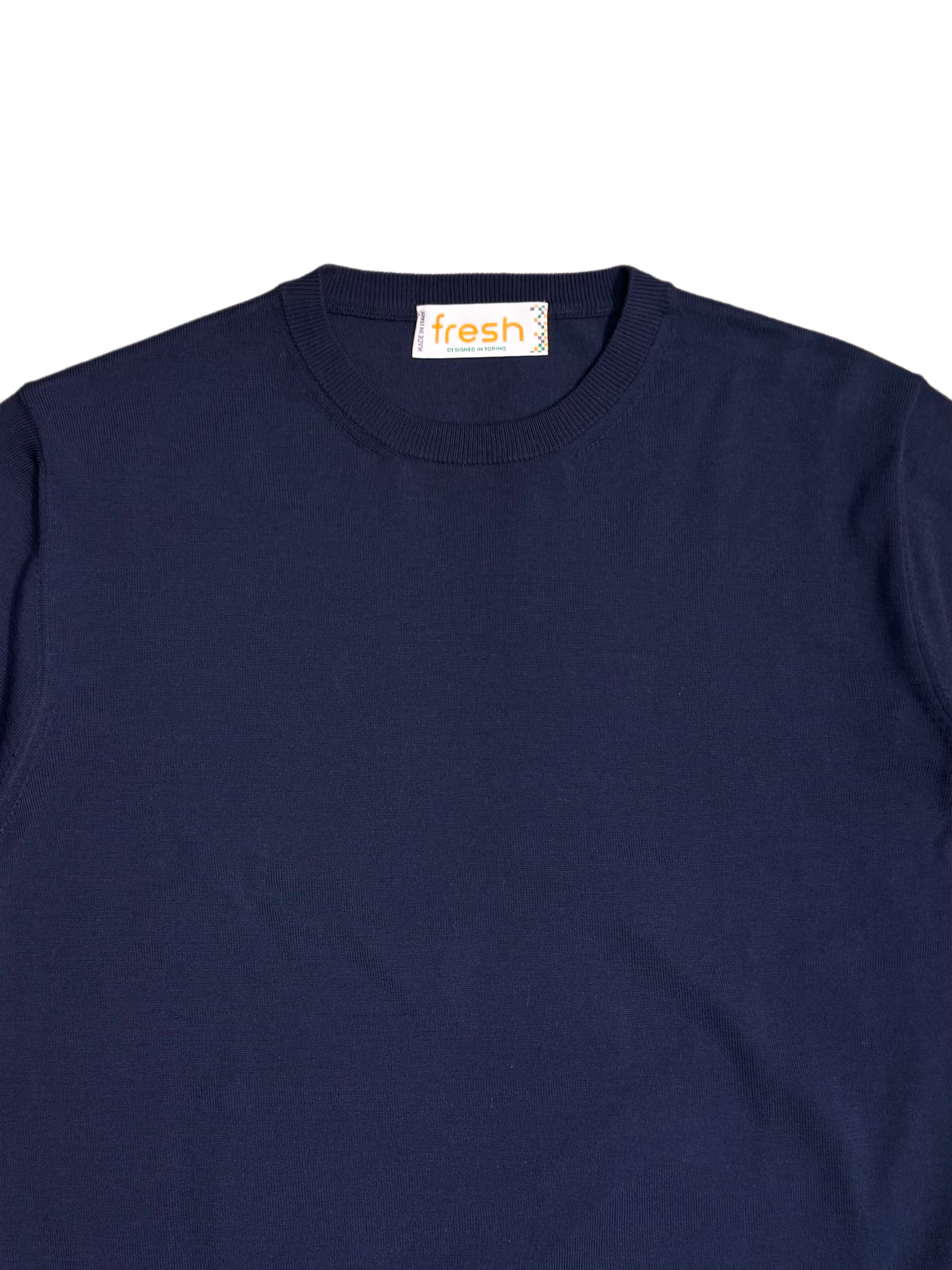 FRESH Biagio Extra Fine Cotton Knitted T-Shirt in Navy