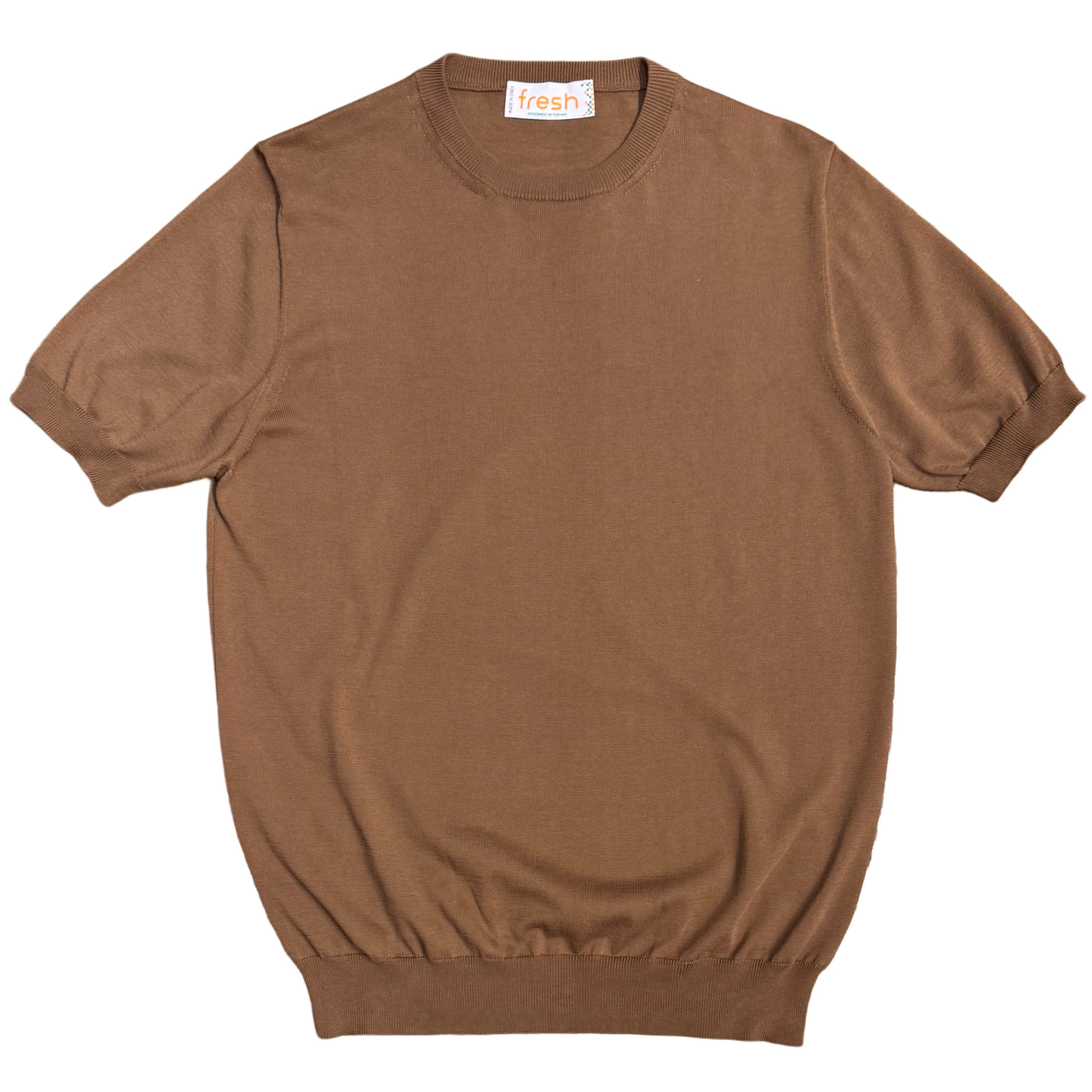 FRESH Biagio Knitted T-Shirt In Brown Cotton