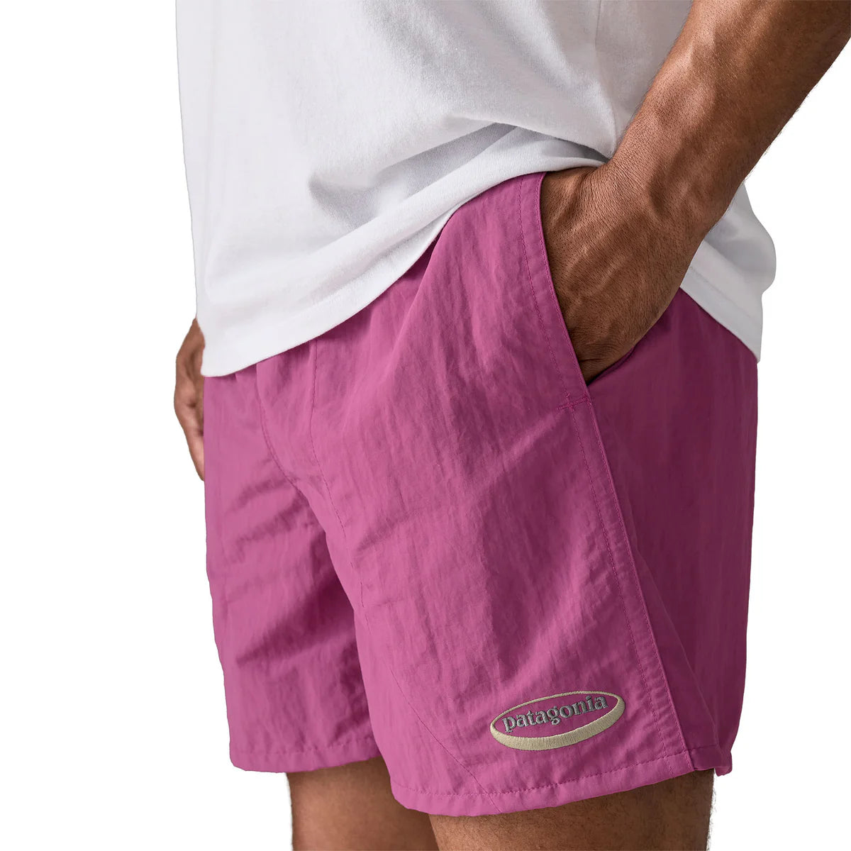 PATAGONIA Men's Baggies™ Shorts - 5" '95 Oval Logo: Magenta Sbiadito
