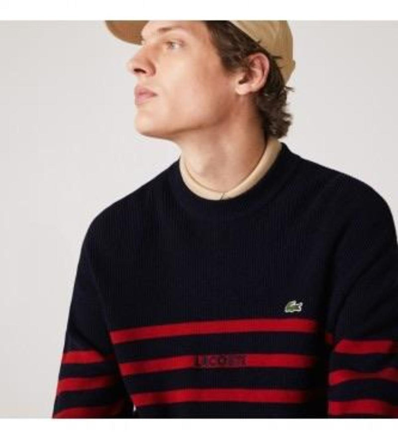 LACOSTE Striped Wool Sweater Pullover Blue Red