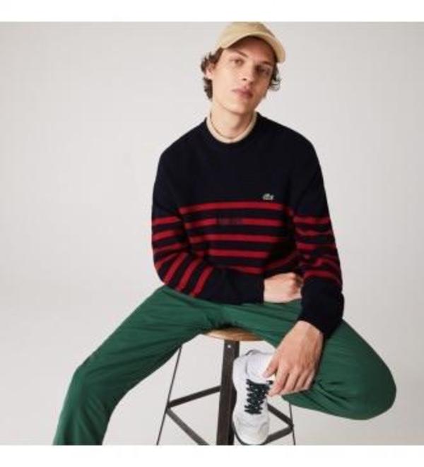 LACOSTE Striped Wool Sweater Pullover Blue Red