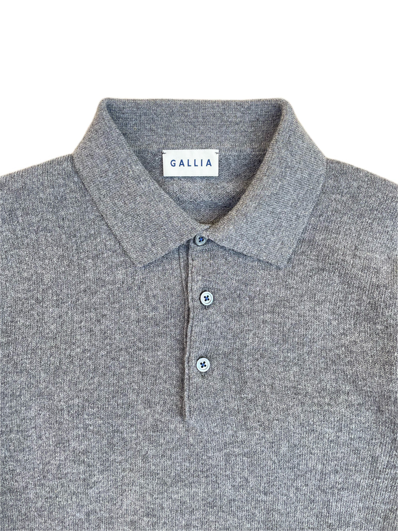 GALLIA Rossi Knit Long-sleeved Wool Polo Shirt Grey