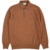 GALLIA Rossi Knit Long-sleeved Wool Polo Shirt Camel