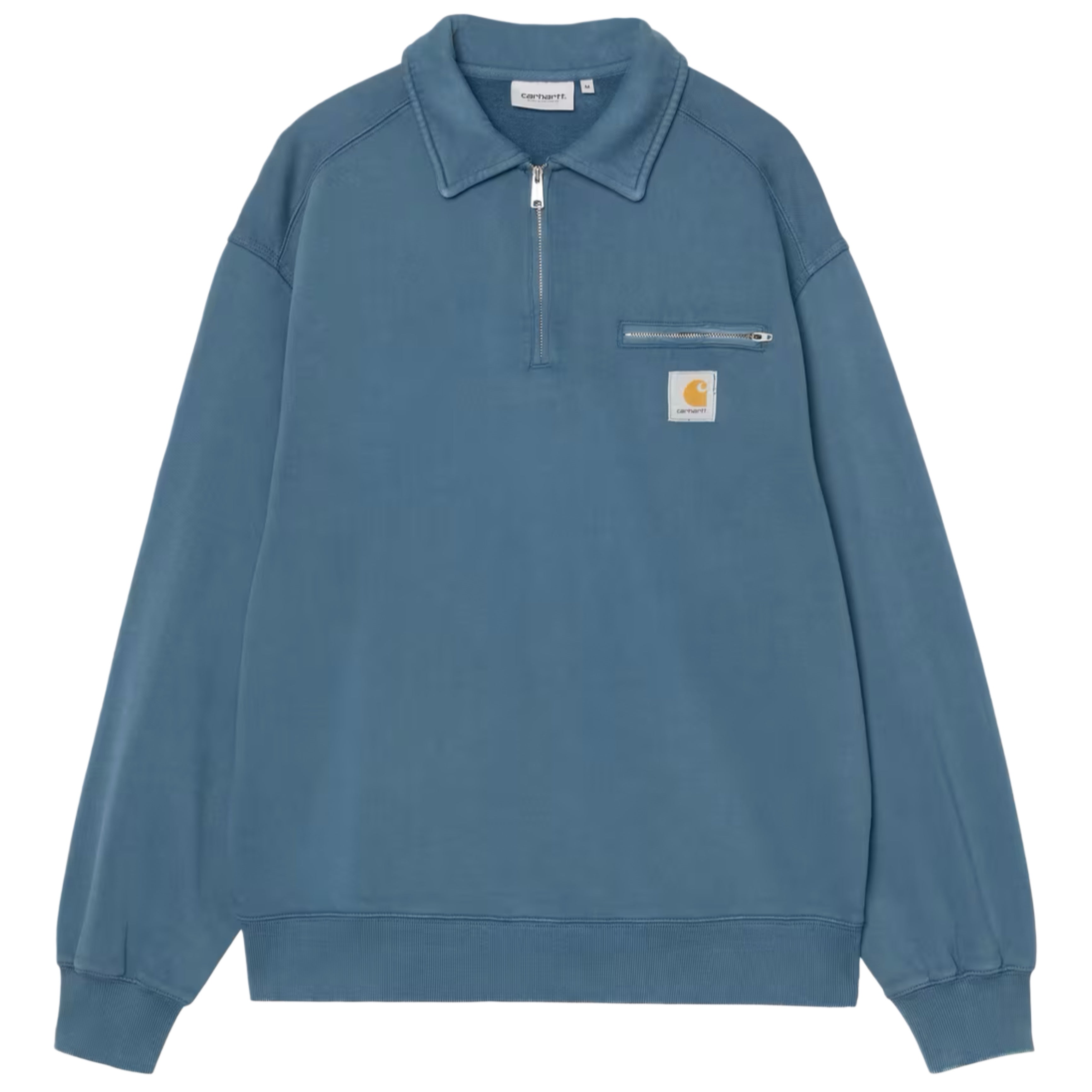 CARHARTT WIP Half Zip Detroit Sweatshirt Blue River Stone Washed