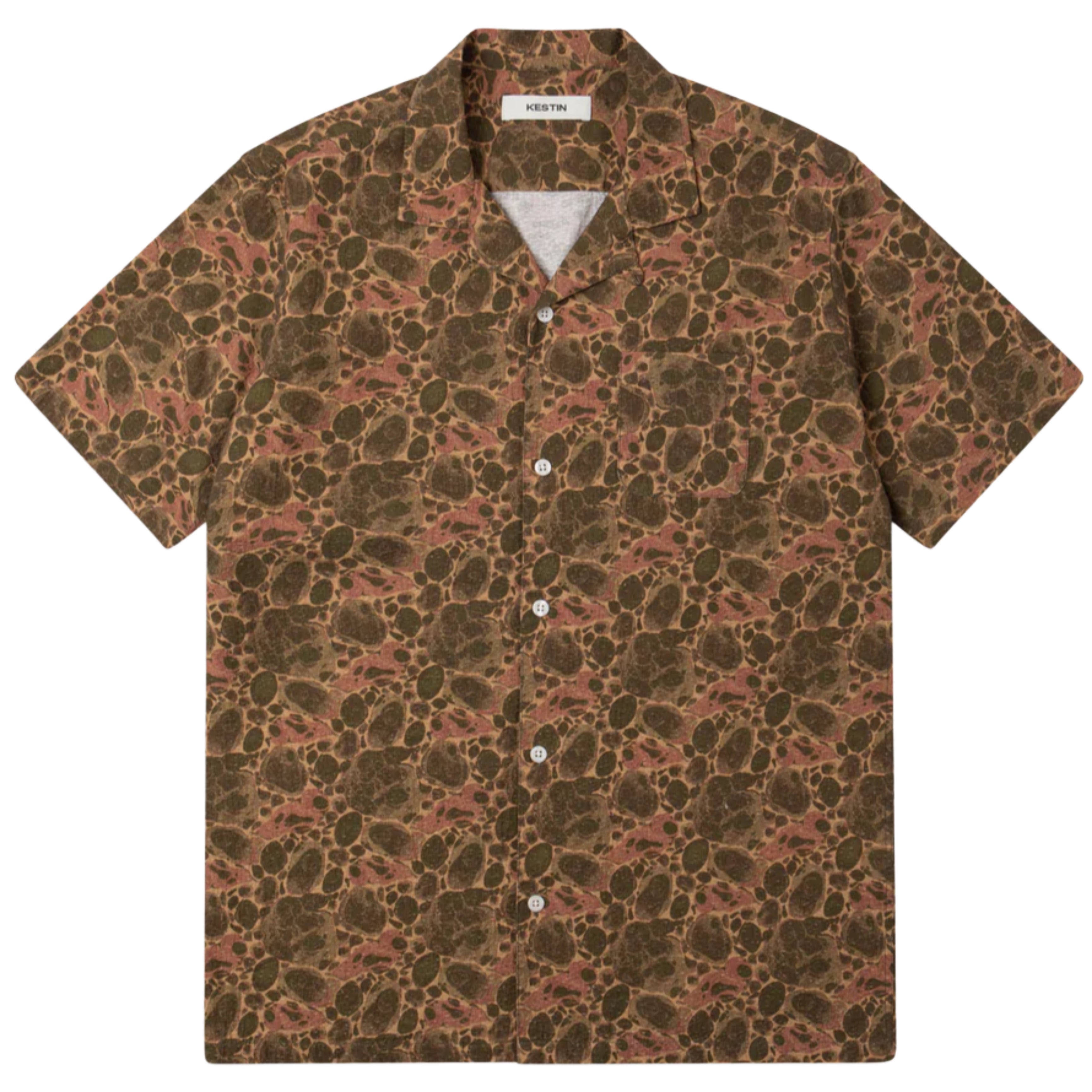 KESTIN Crammond Shirt in Olive Marble Textured Cotton