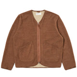 UNIVERSAL WORKS Zip Liner Jacket In Brown Soft Wool Cotton Knit