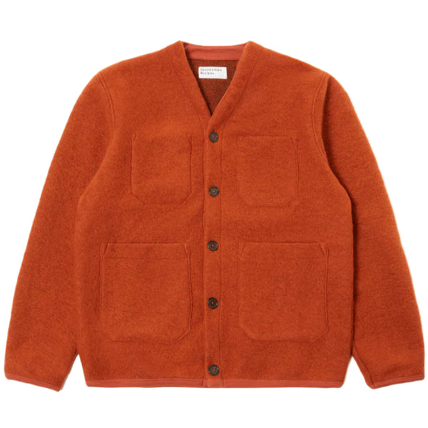 UNIVERSAL WORKS Cardigan In Orange Wool Fleece