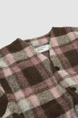 UNIVERSAL WORKS Cardigan In Pink Brown Wool Check Fleece