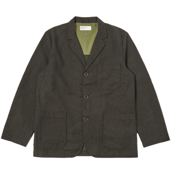 UNIVERSAL WORKS Three Button Jacket In Olive Upcycled Italian Tweed