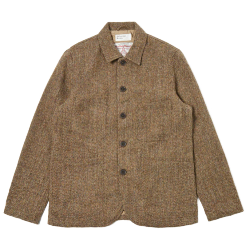 UNIVERSAL WORKS Bakers Jacket In Brown Herringbone Harris Tweed