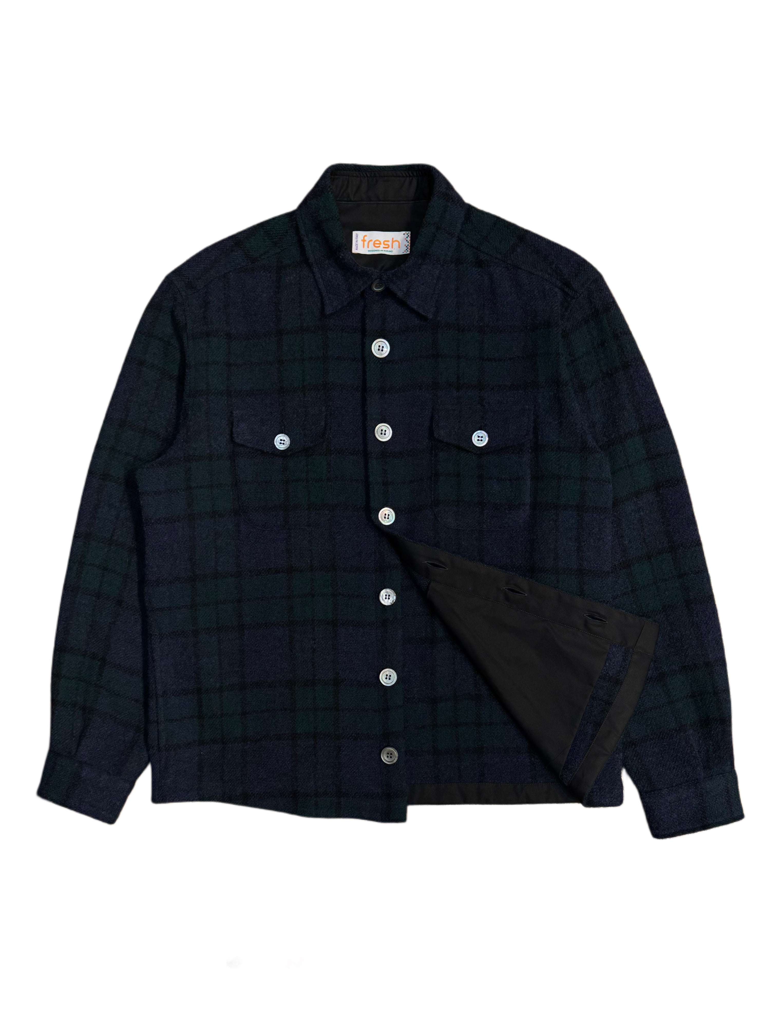 FRESH Tartan Wool Overshirt in Blue and Green