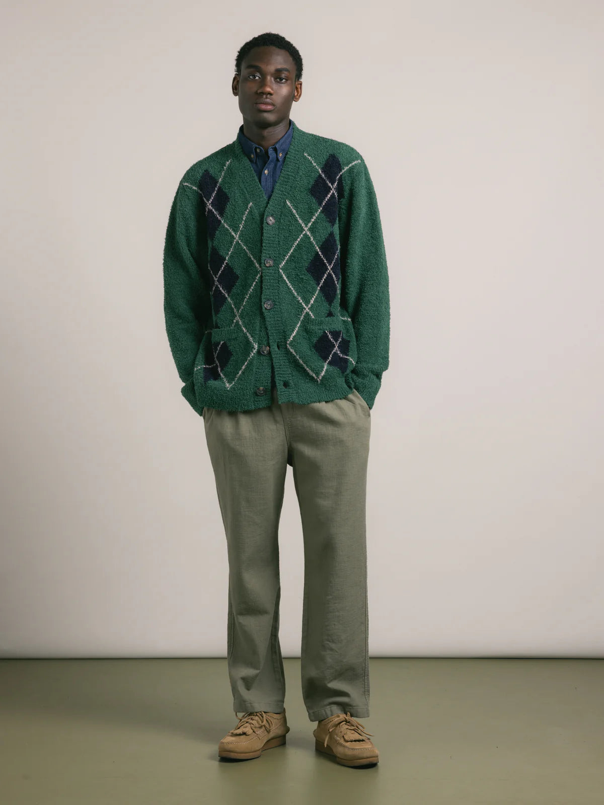 KESTIN Muirfield Argyle Cardigan in Collegiate Green Organic Cotton