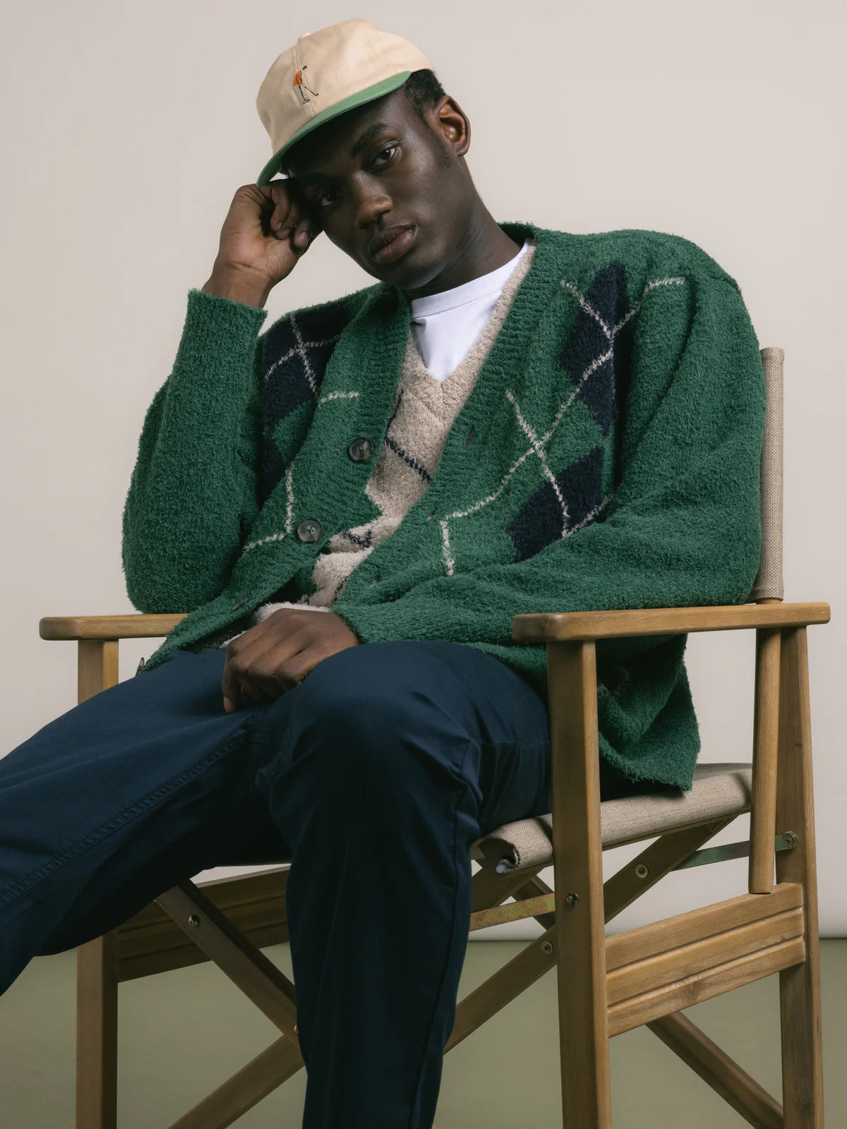 KESTIN Muirfield Argyle Cardigan in Collegiate Green Organic Cotton