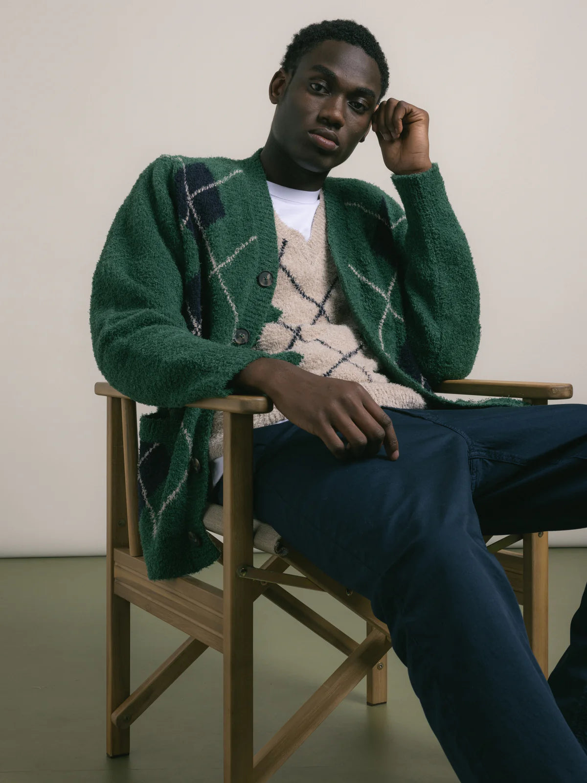 KESTIN Muirfield Argyle Cardigan in Collegiate Green Organic Cotton