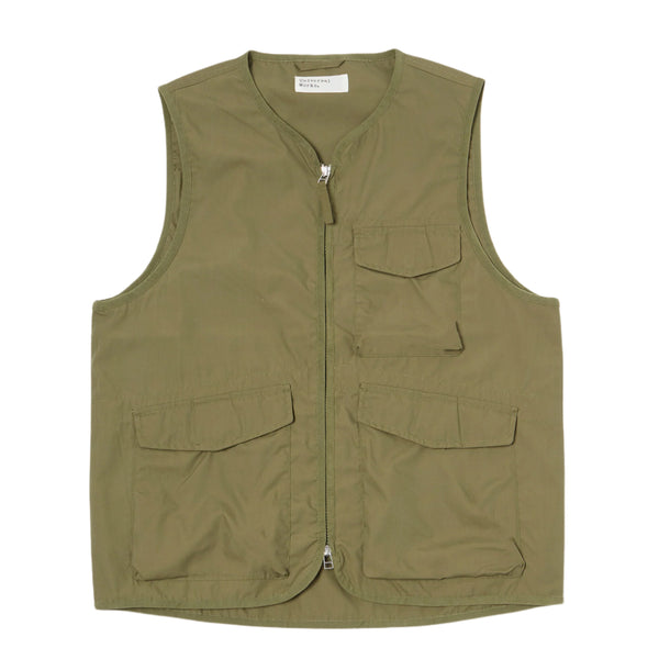 UNIVERSAL WORKS Parachute Liner Gilet In Olive Recycled Poly Tech