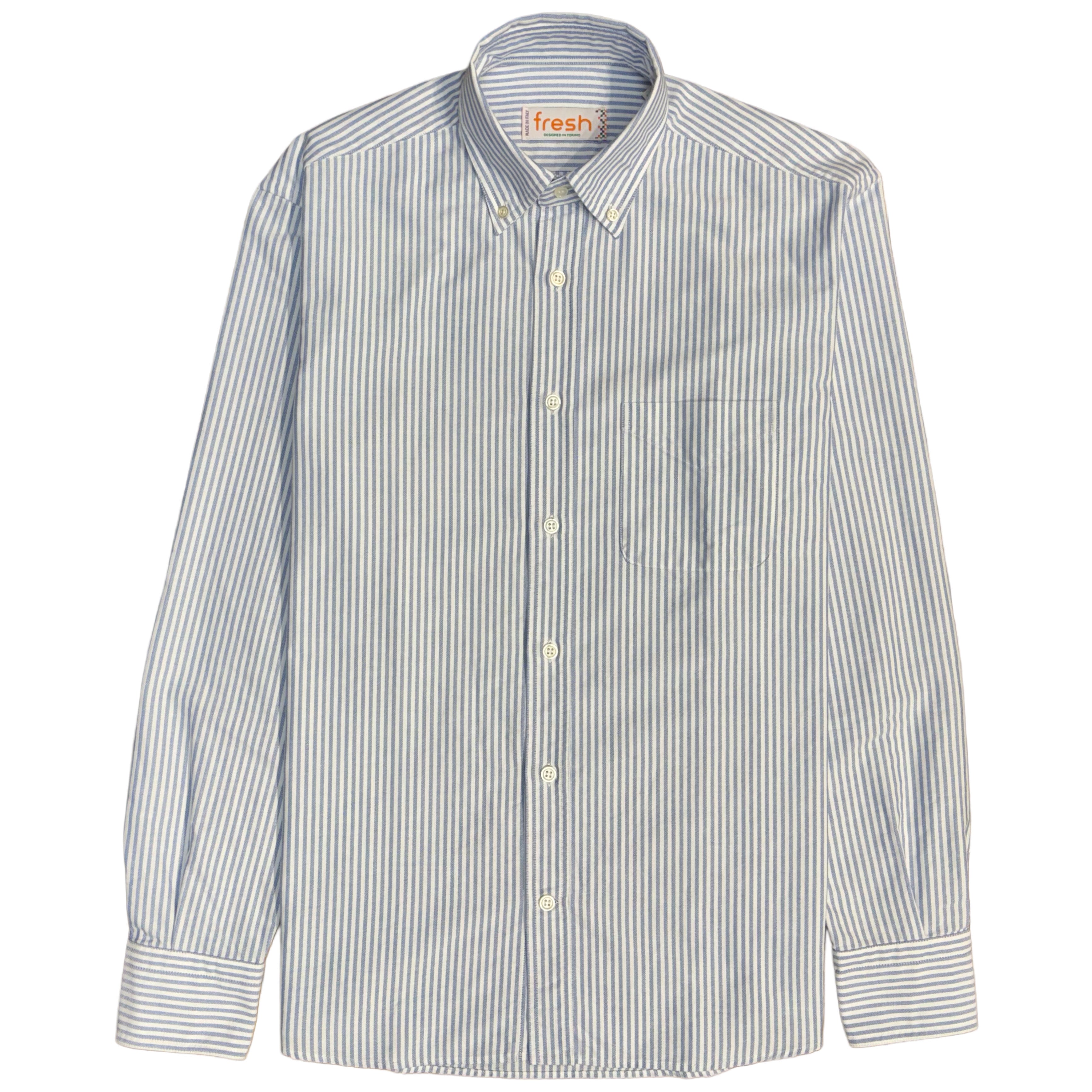 FRESH Blue Striped Oxford Cotton Button Down Shirt