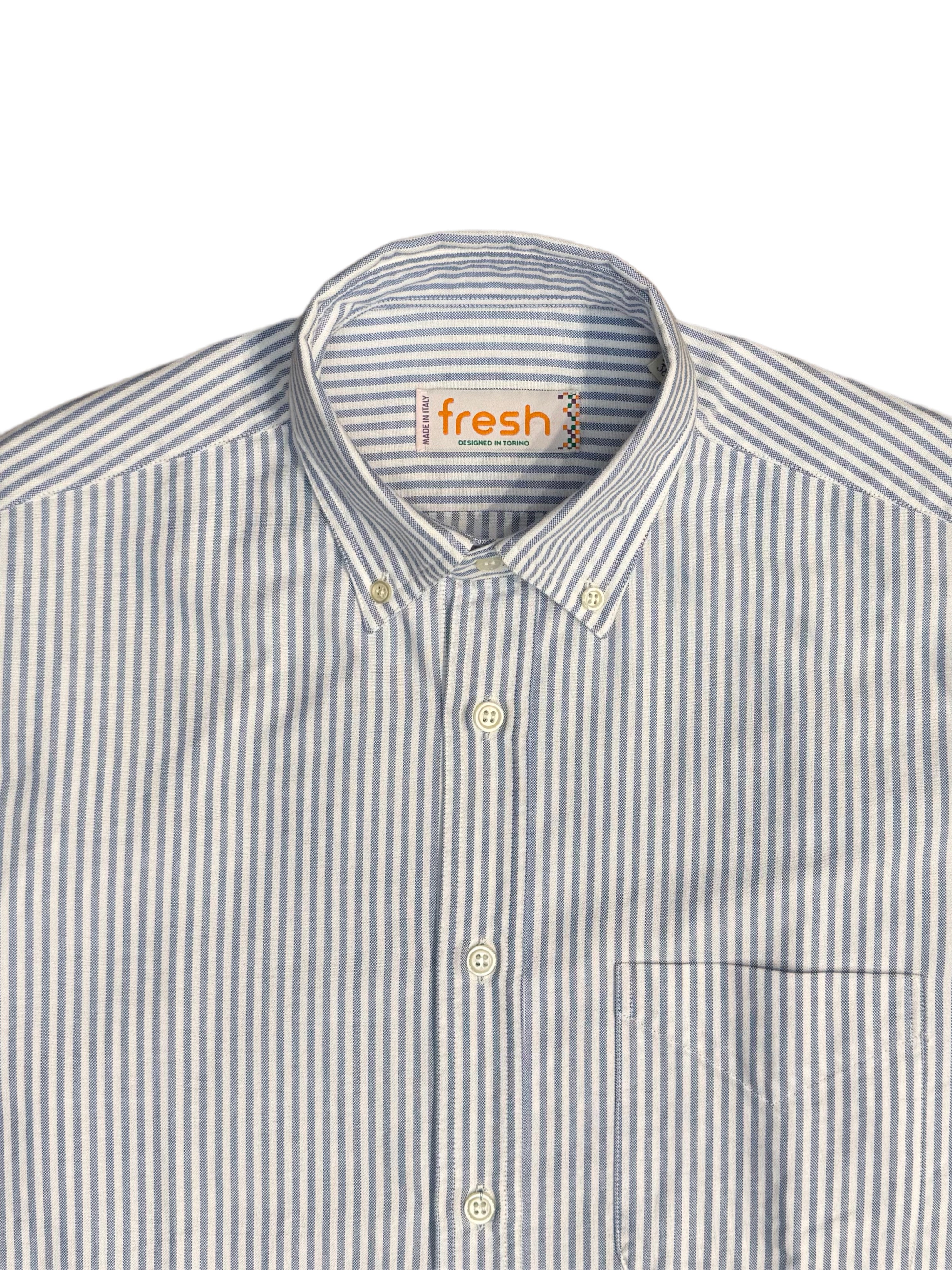 FRESH Blue Striped Oxford Cotton Button Down Shirt