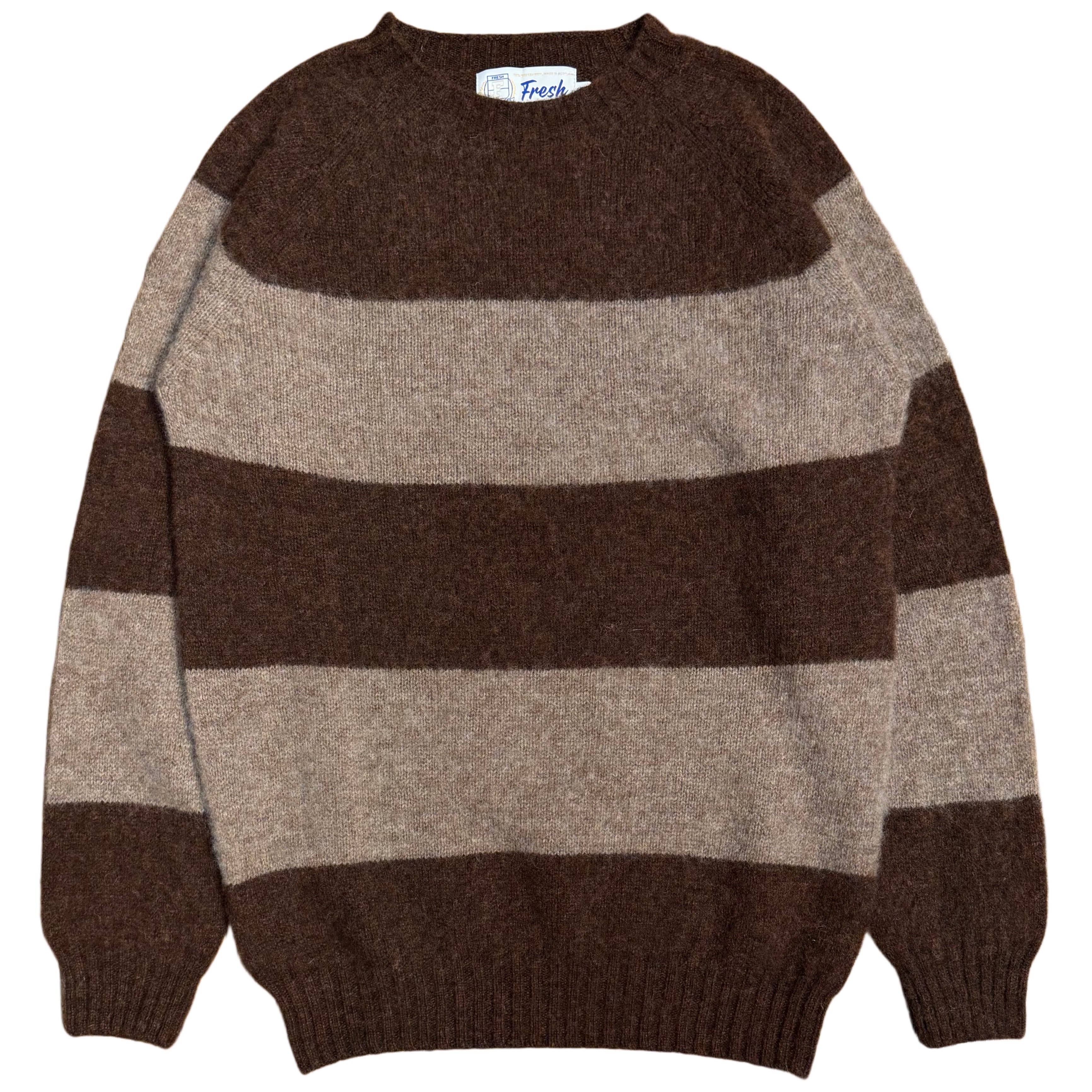 FRESH Sean Shaggy Shetland Wool Striped Sweater In Marron Tundra
