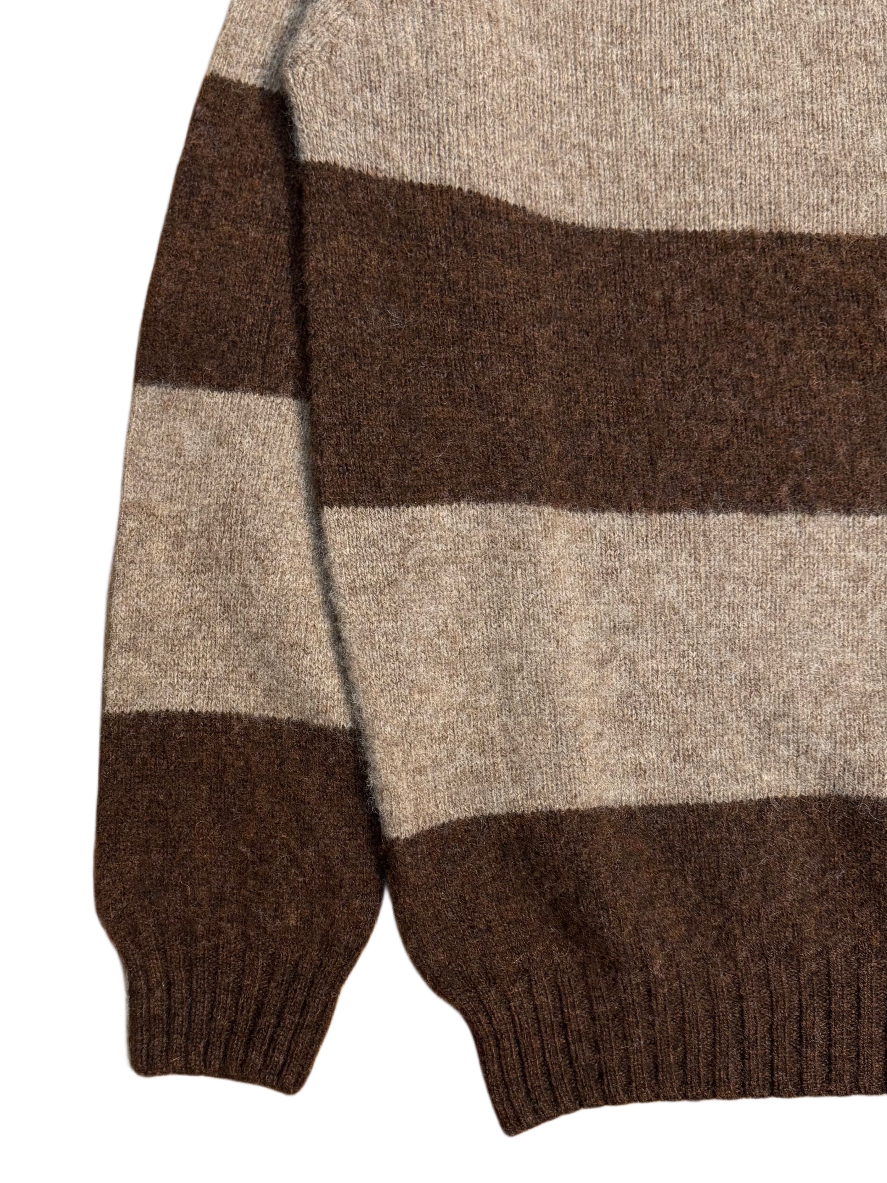 FRESH Sean Shaggy Shetland Wool Striped Sweater In Marron Tundra