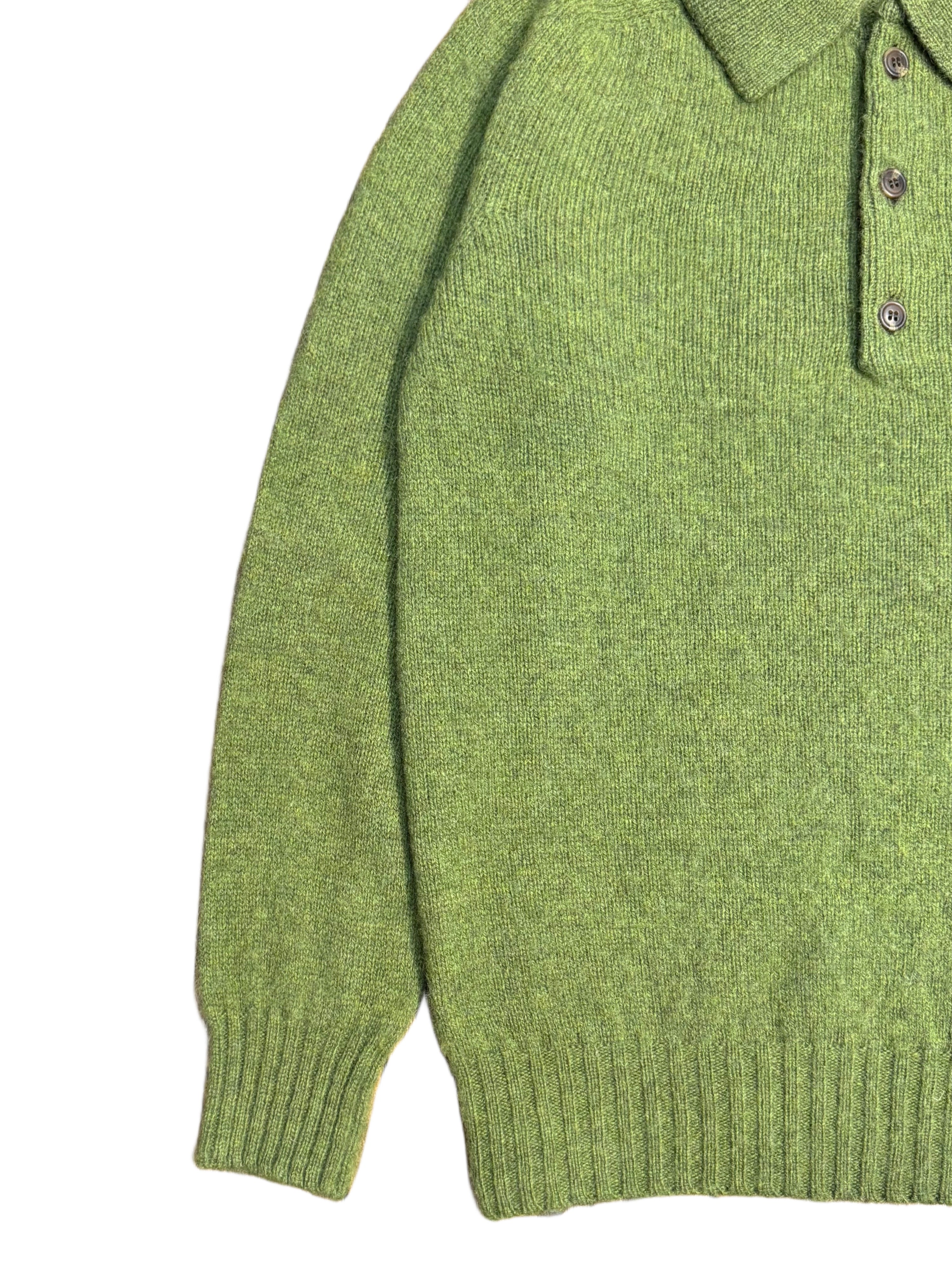 FRESH Paul Shaggy Shetland Wool Polo Sweater In Kale