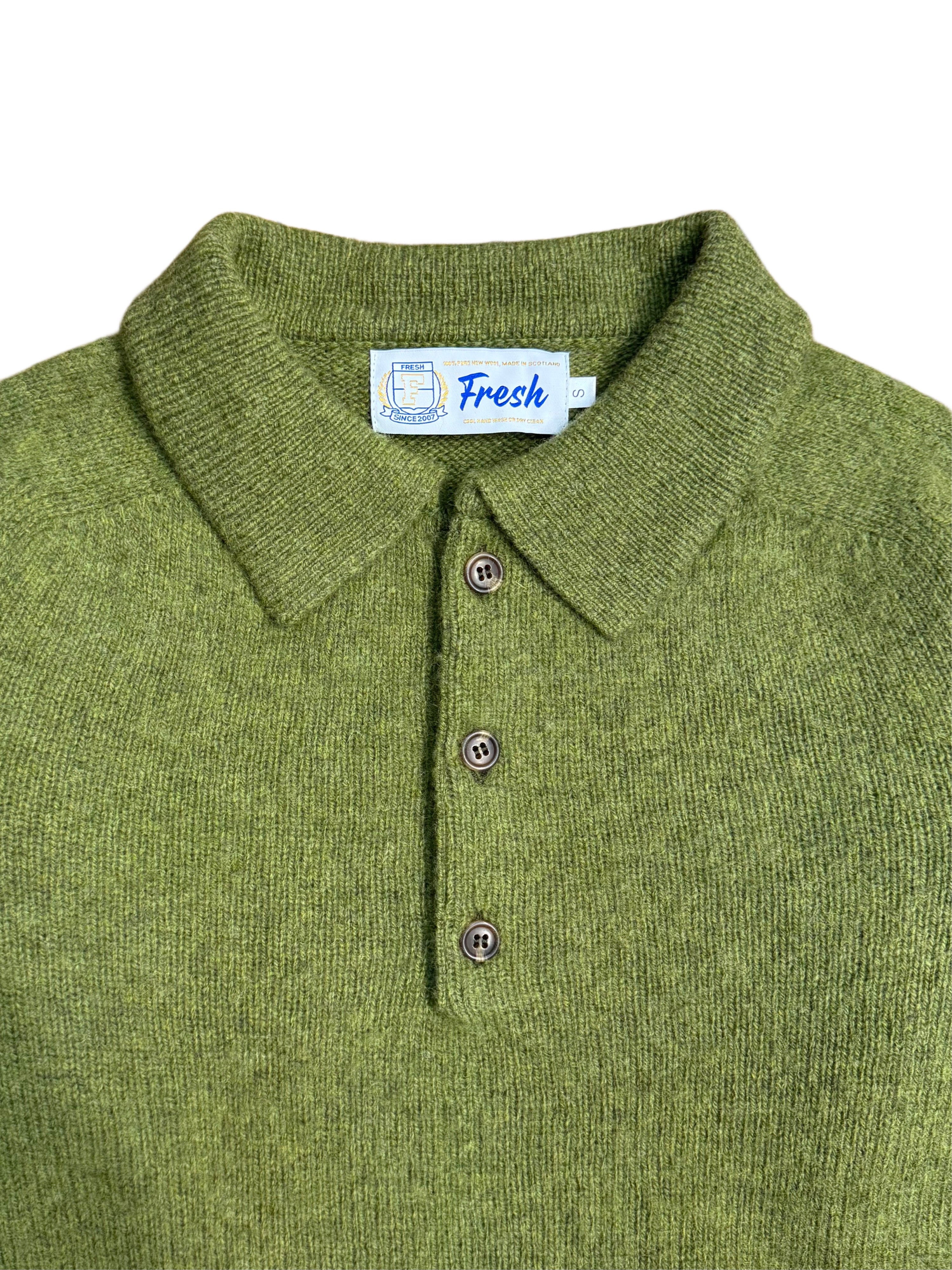 FRESH Paul Shaggy Shetland Wool Polo Sweater In Kale