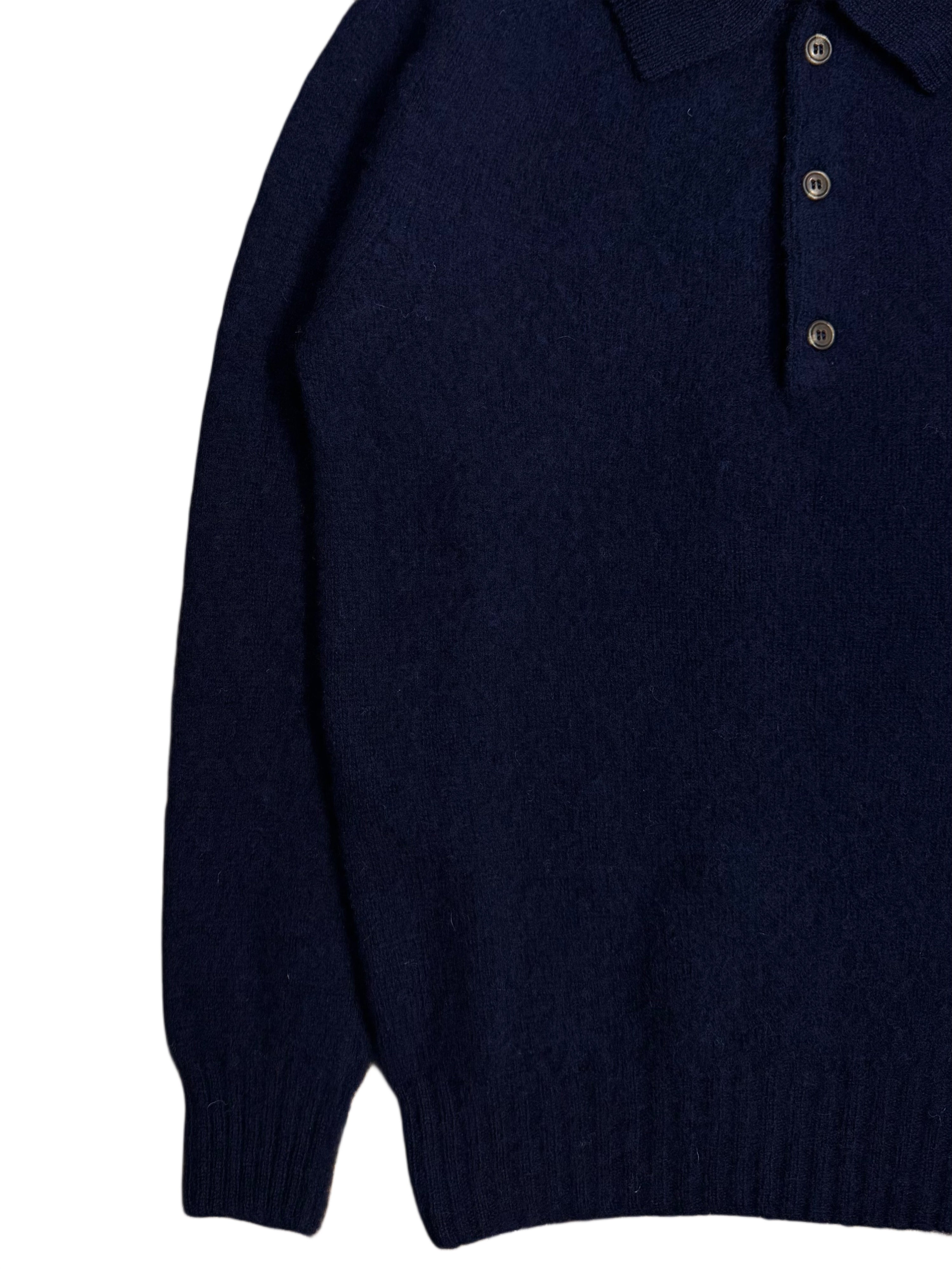 FRESH Paul Shaggy Shetland Wool Polo Sweater In Navy