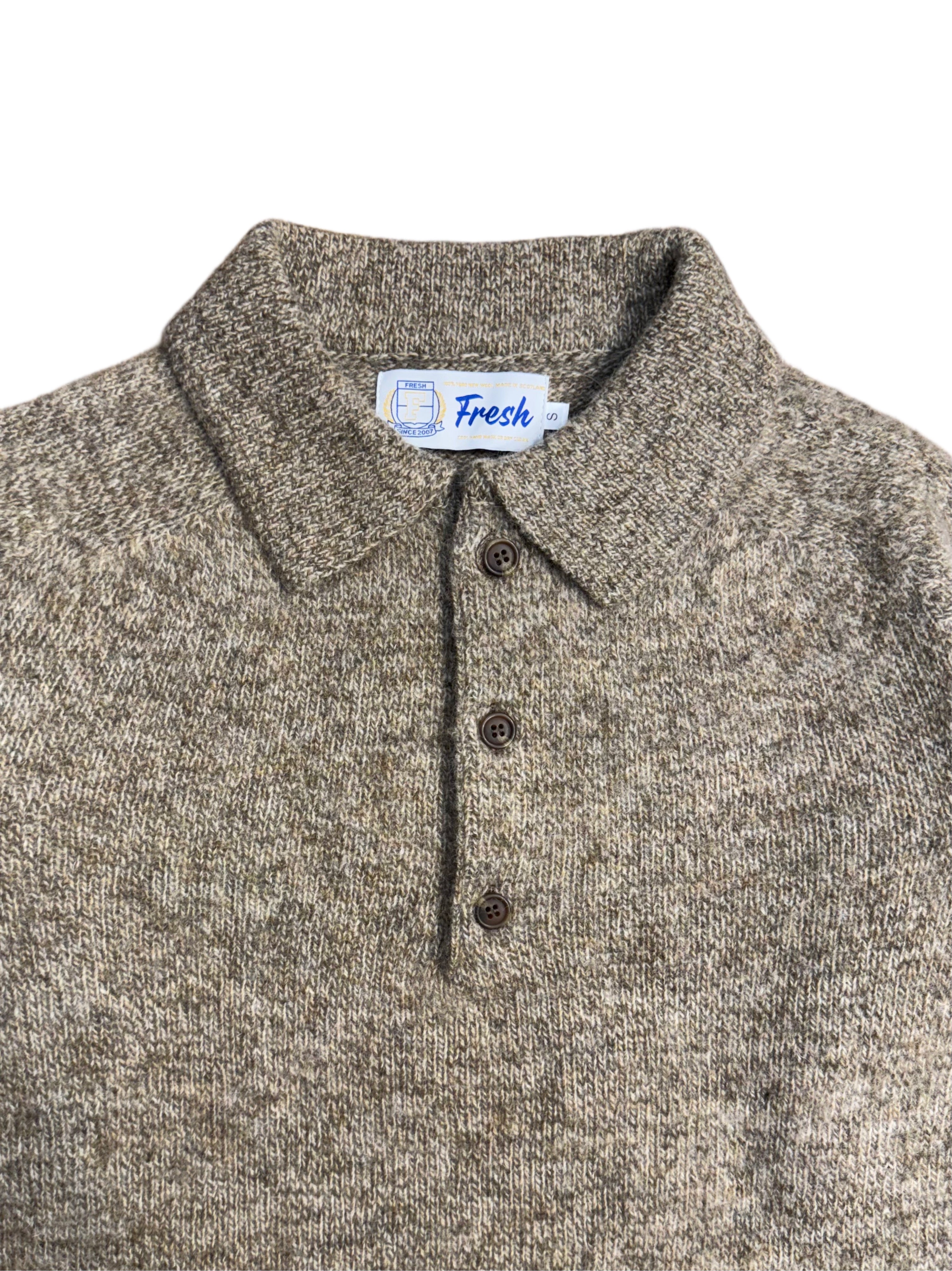FRESH Paul Shaggy Shetland Wool Polo Sweater In Pebble